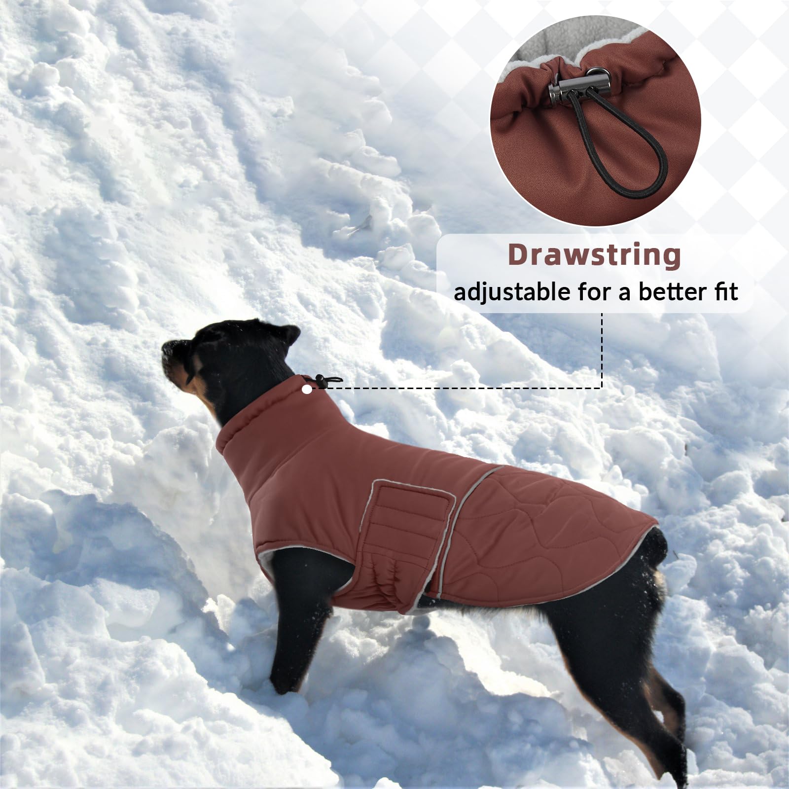 Manteau Petit Chien Chaud Hiver Résistant à l'eau Velcro Doudoune Petite Taille pour Yorkshire Bichon Jack Russel Brun Rougeâtre