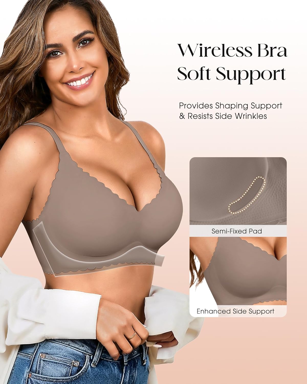 Seamless Jelly Bras for Women 3 Pack - Deep V Wireless Push Up No Wire Womens Bra Padded Comfort with Support for Gifts - Image 4