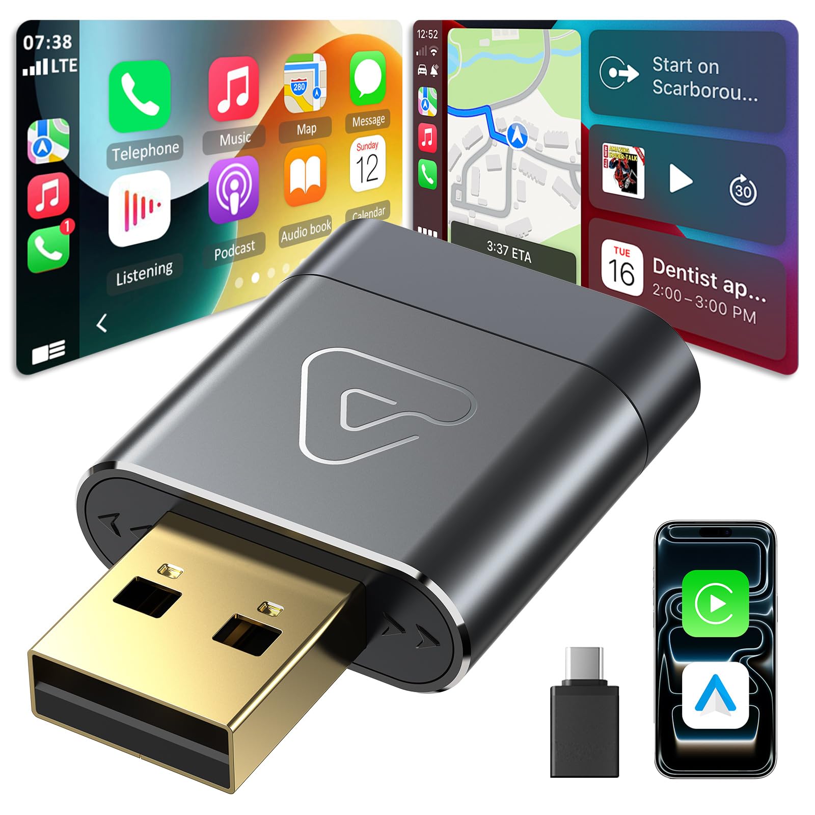 Wireless CarPlay & Android Auto Dongle for Digital Media Receivers Gray