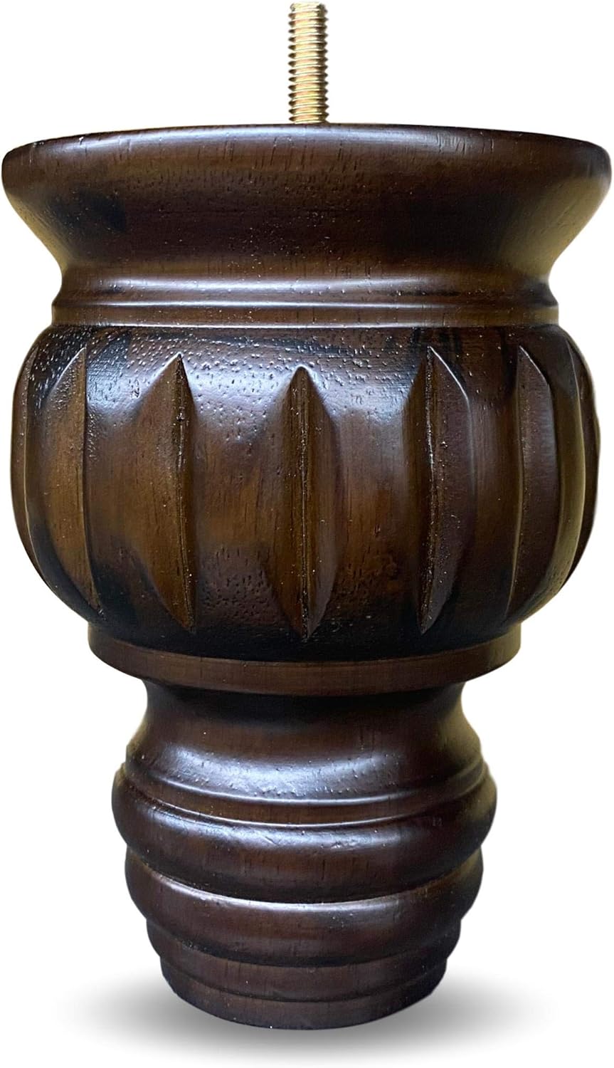 Elegent Upholstery 6" Turned Round Buns Walnut Tapered Furniture Wood Legs 5/16" Bolt - Set of 4