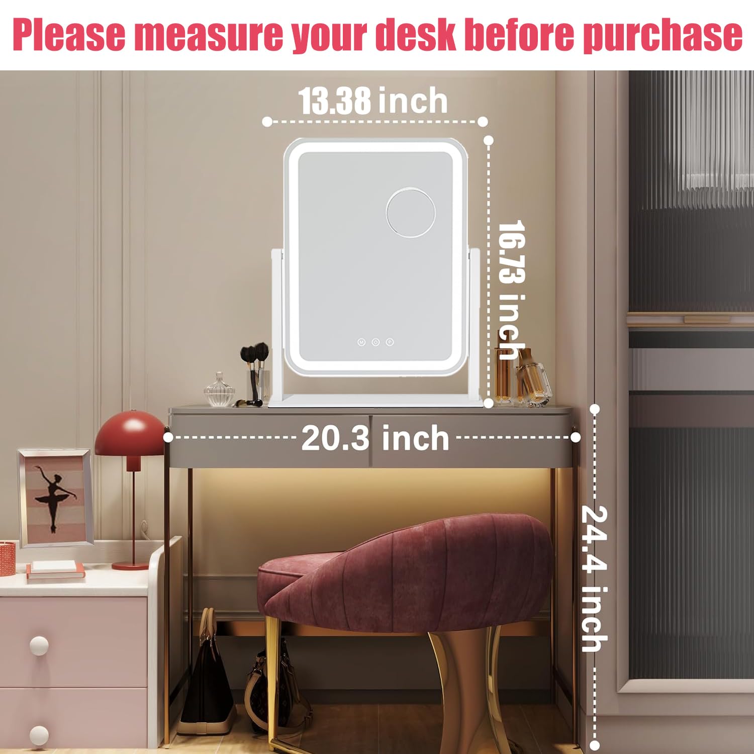 HIEEY Vanity Mirror with Lights, 5X Magnification, 360° Rotation