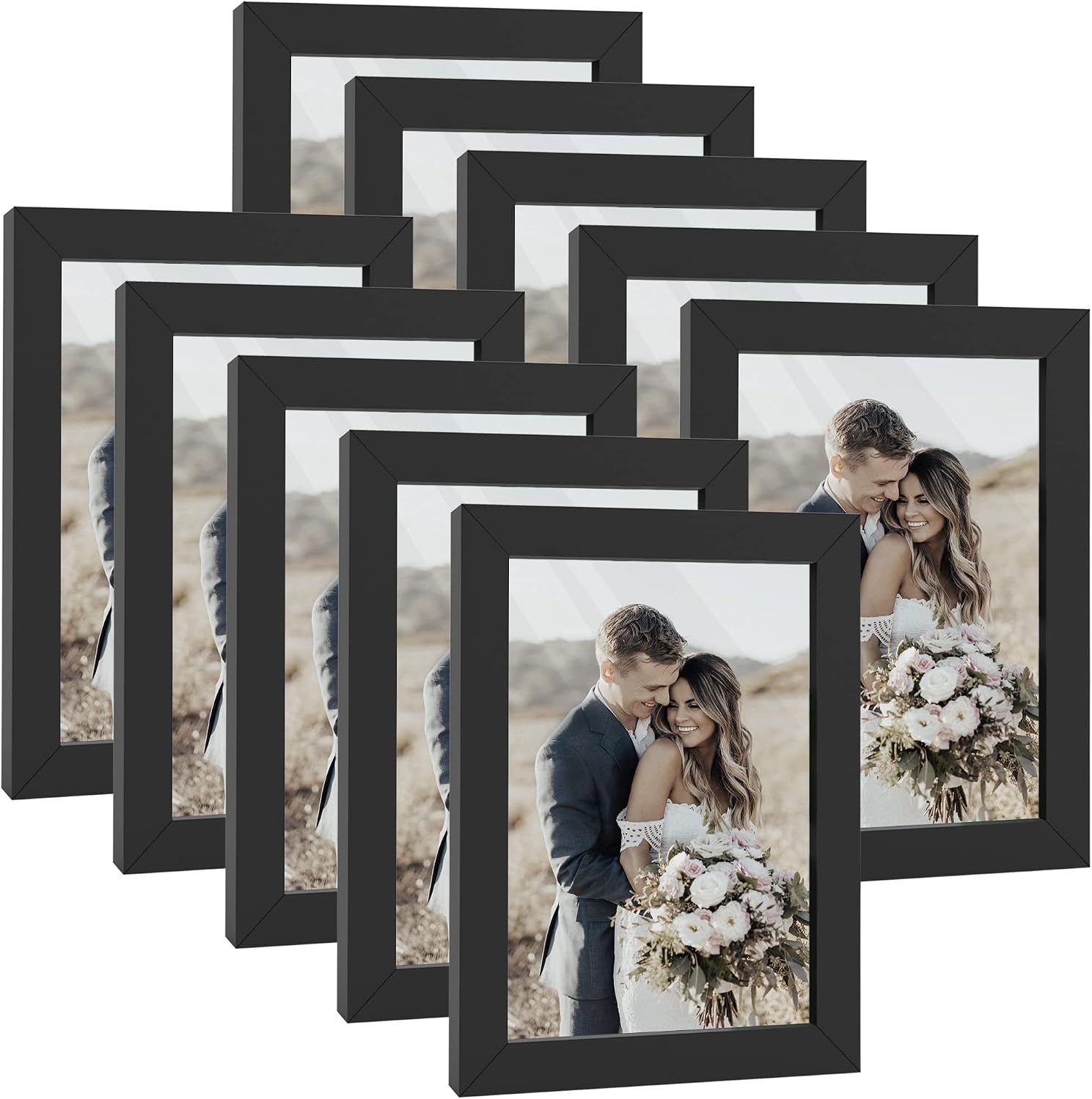 HappyHapi 4x6 Inch Picture Frames,Set of 10 Wooden Picture Frames, Tabletop or Wall Display Decoration for Photos, Paintings, Landscapes, Posters, Artwork (Black)