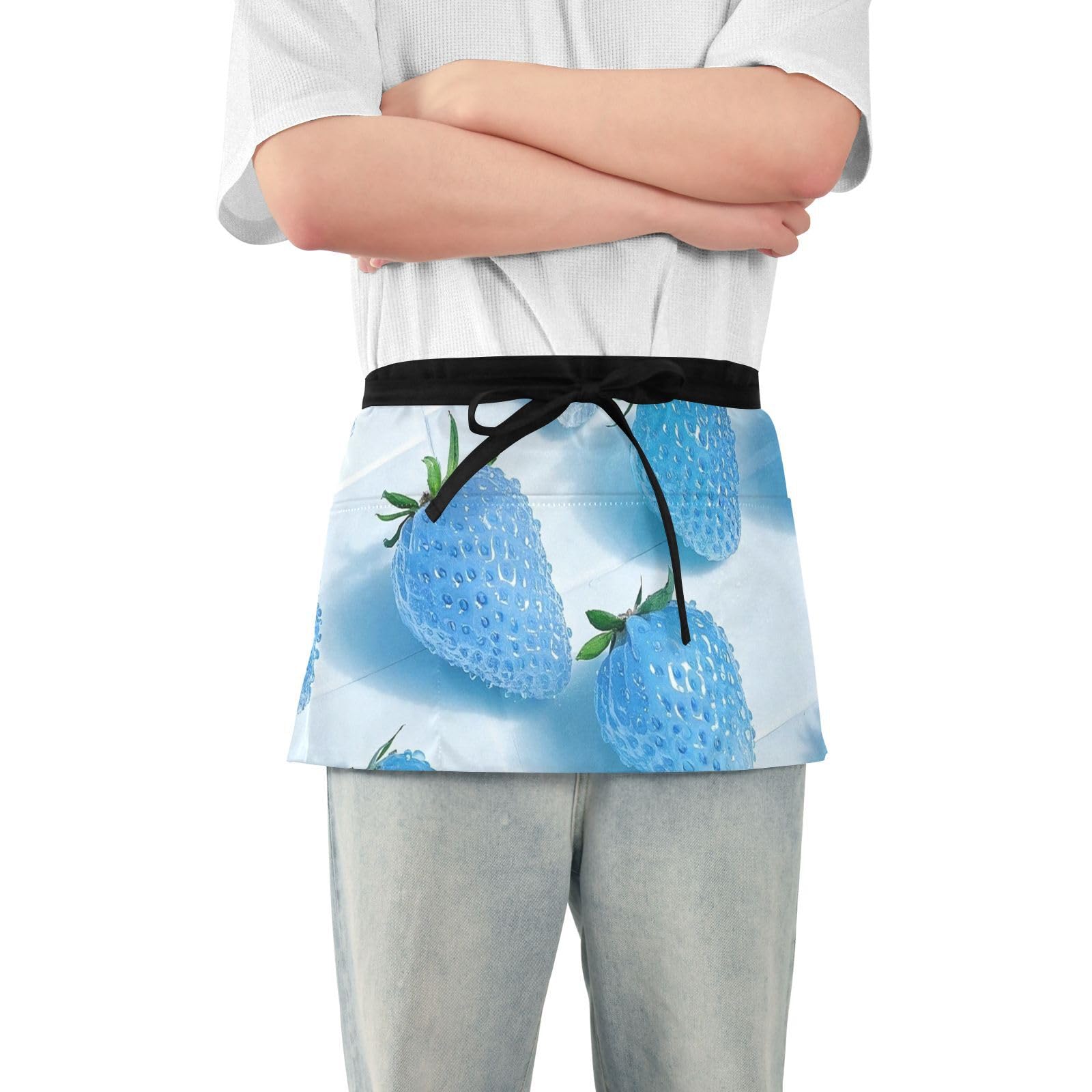 FASHON&FASCIN Server Apron with Pockets Waist Aprons Half Waitress Apron Strawberry Pattern for Gardening Restaurant,Multi6