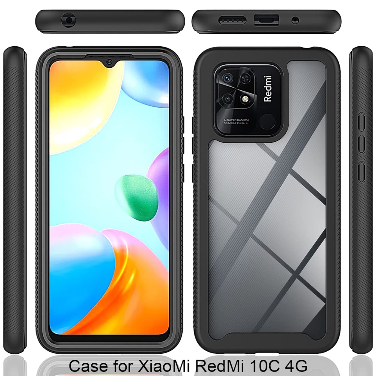 COMAKU Cover per Xiaomi Redmi 10C, 360 Gradi Rugged Custodia Antiurto Case con Protezione Integrata dello Schermo, Rugged Doppia Bumper Trasparente Case Integrale Cover - Viola Chiaro