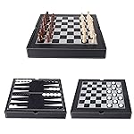 GSE Games & Sports Expert 12.5 Premium Leather 3-in-1 Chess, Checker and Backgammon Board Game Combo Set, Classic Board Strategy Game for Kids & Adults