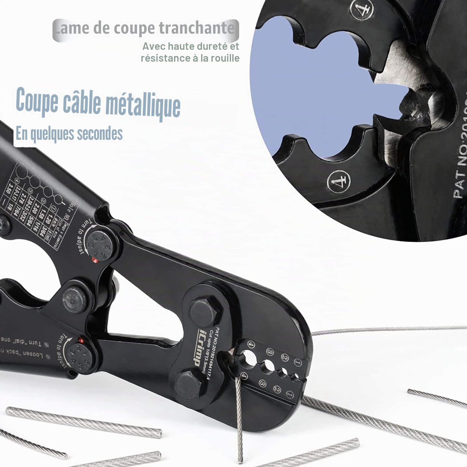 iCrimp Kit d'outils à sertir pour câble métallique avec cutter, 330 manchons et 45 dés à coudre | Swager robuste pour la pêche, les balustrades, les terrasses et les projets de câbles métalliques en plein air