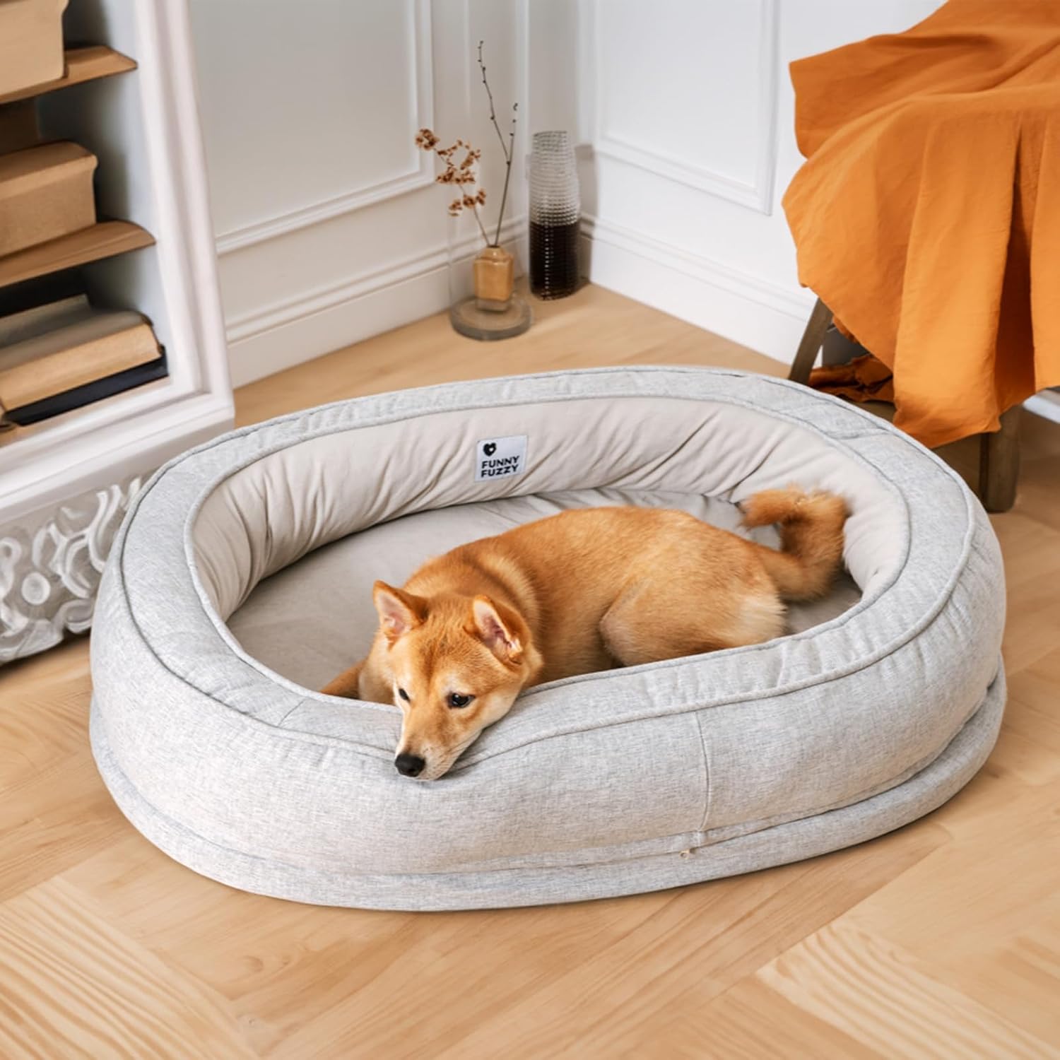 FUNNY FUZZY Dog Bed, Dog Beds for Large Dogs, Orthopedic Pet Bed EggCrate Memory