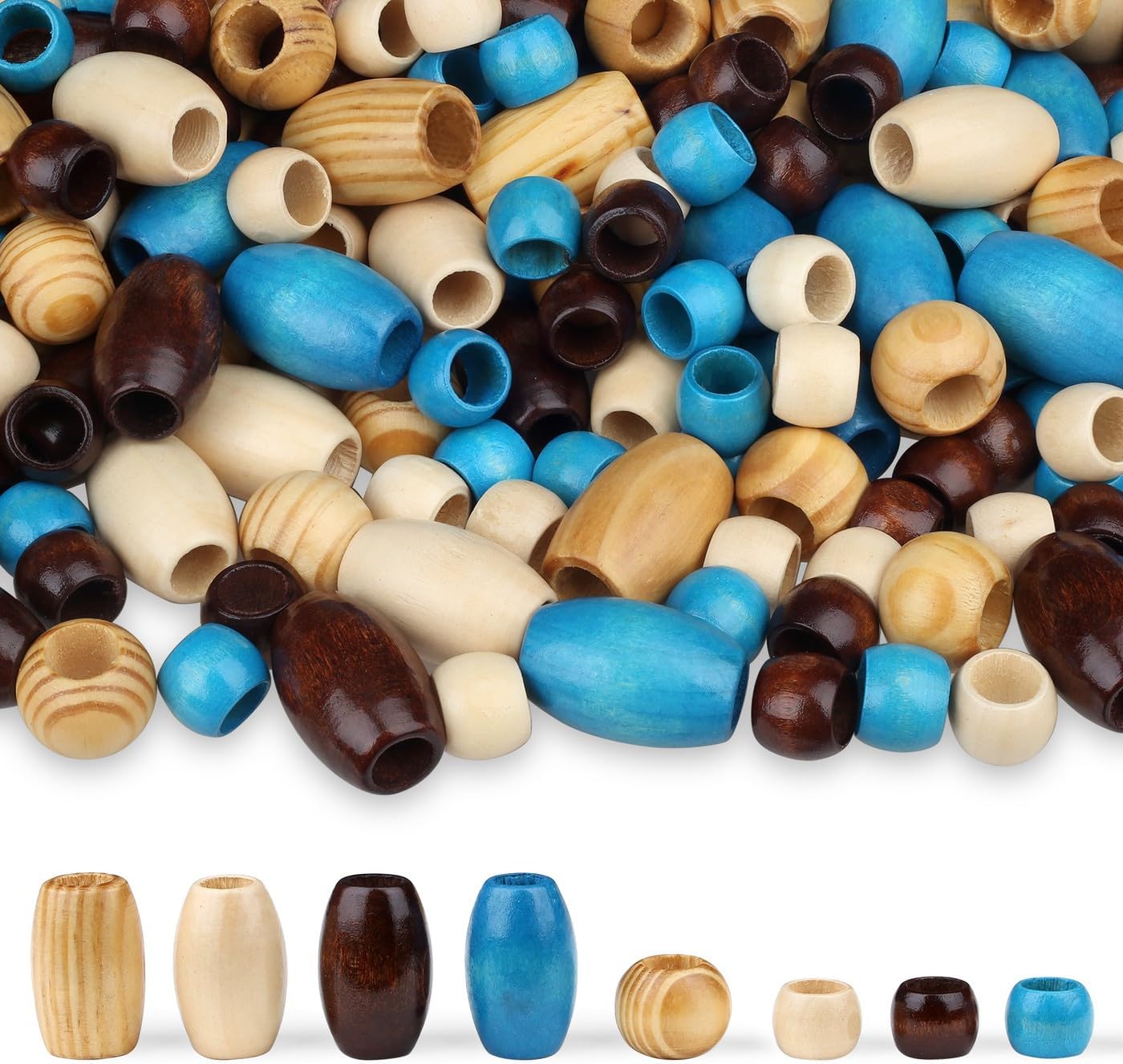 LAIDANLA 135PCS Wooden Beads 4 Colors Large Hole Loose Spacer Beads Natural Wood Hair Bead for Macrame Making Bracelet Necklace Hair DIY Craft Handmade Decor