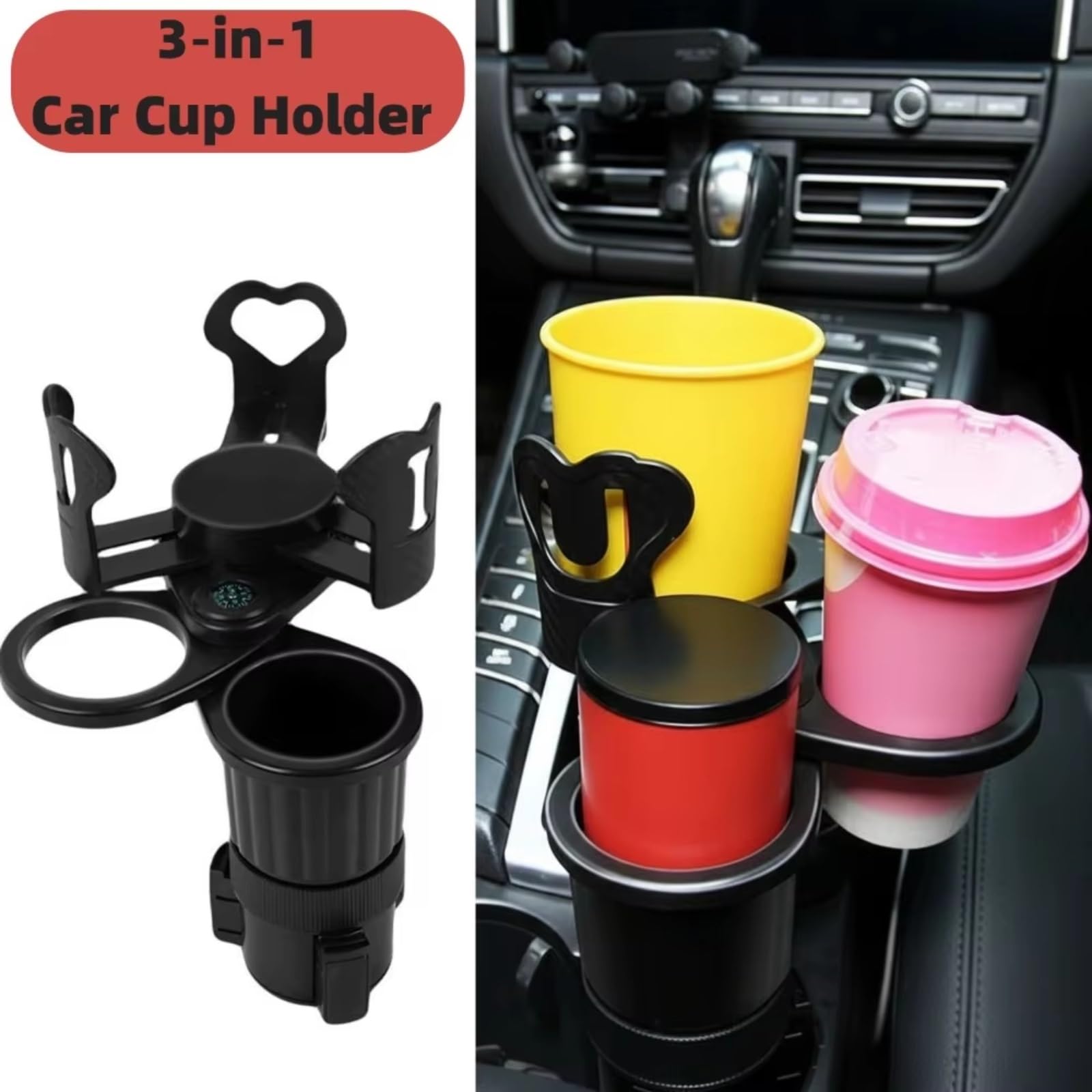 Soporte para Bebidas De Coche Expansor De Portavasos para Automóvil 3 En 1