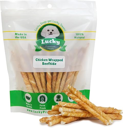 Lucky Premium golosinas crudas, masticables, con pollo real, golosinas para perro sin gluten, naturales, para perros pequeños, fabricado sólo en