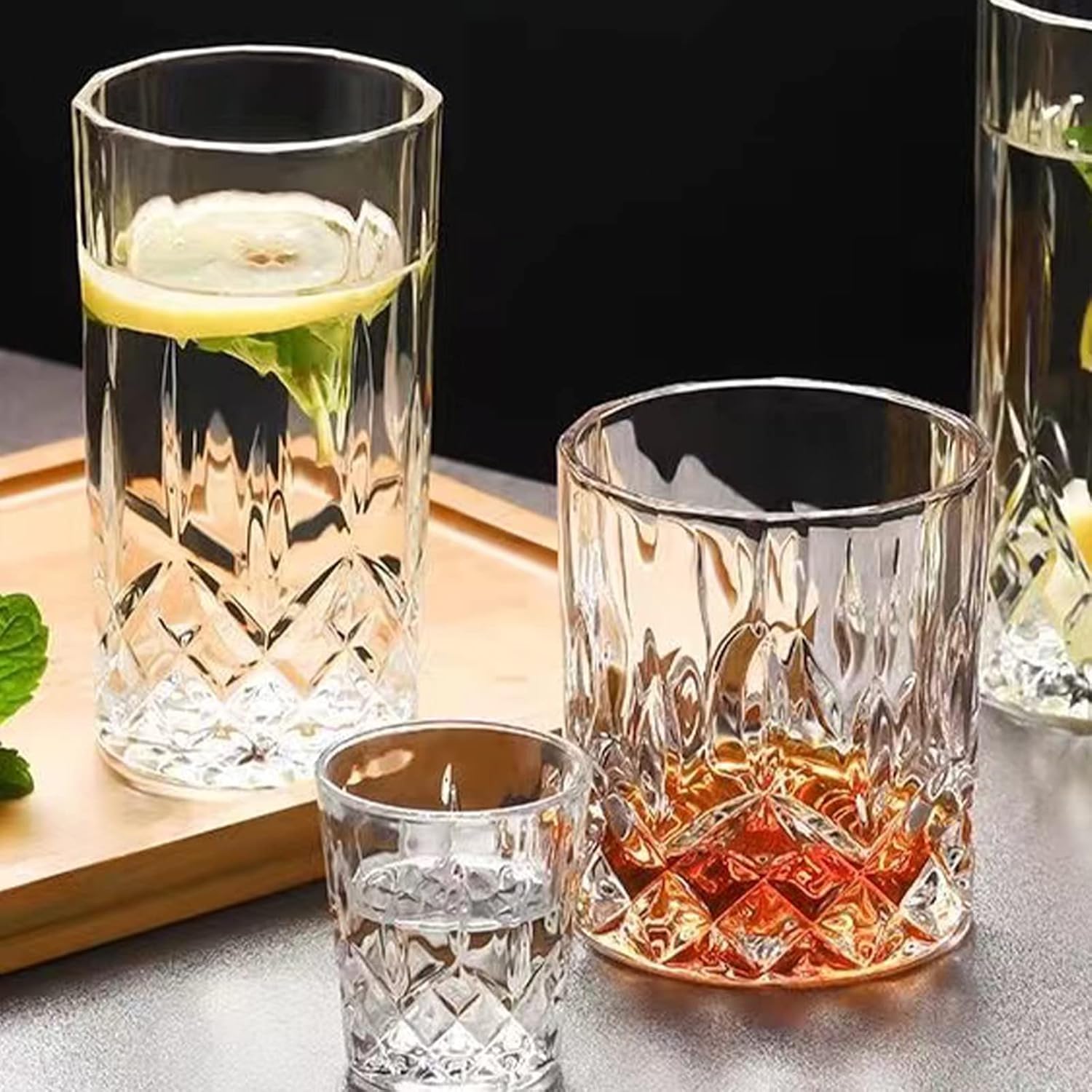 Drinking Glasses, 8 Piece Crystal Glass Cups, Mixed Glassware Set, 4 pcs Crystal Old Fashioned 11oz Highballs and 4 pcs 11oz Whiskey Glasses, Great for Cocktail, Whisky and other Beverages - Image 7