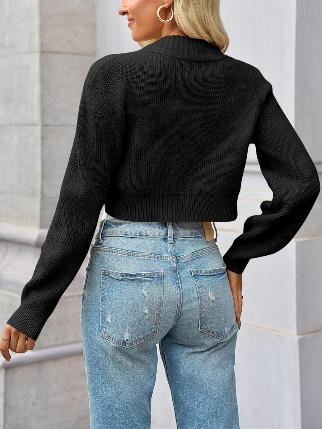 Yousify Womens Cropped Bolero Shrug Open Front Long Sleeve Ribbed Cardigan Fall Casual Knit Sweater Jacket - Image 3