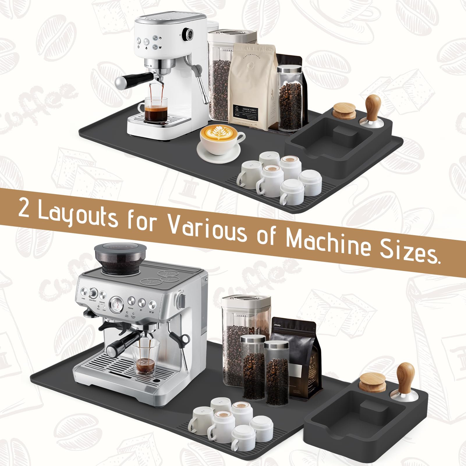 Alfombrilla de Silicona para Cafeteras, Alfombrilla para Máquina de Café con Bordes Elevados 60x40cm, Tapete para Máquina Café Antideslizante Fácil Limpiar con De'Longhi Magnifica, Krups, Philips