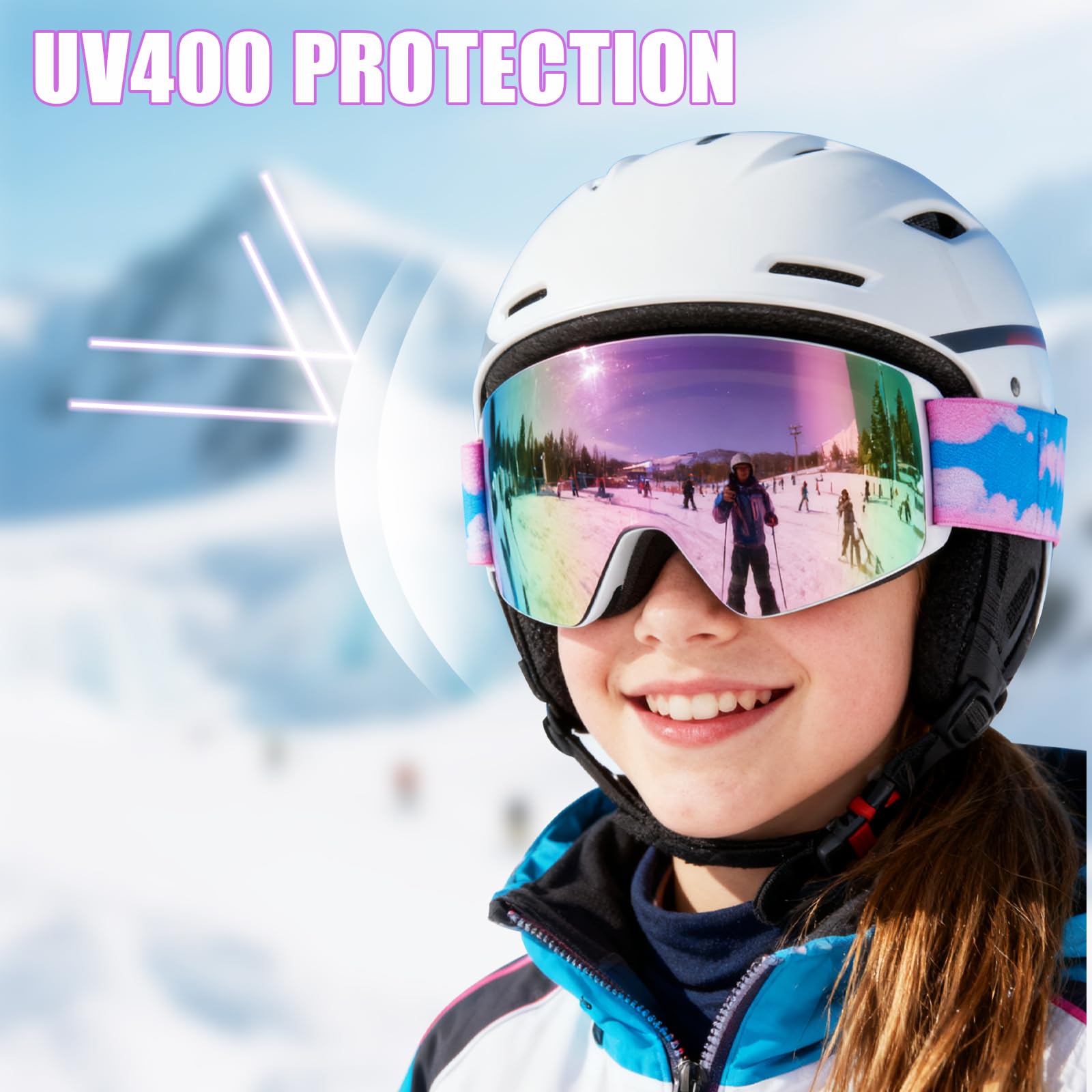 Lunettes de ski OTG pour enfants, garçons et filles, anti-buée UV400 pour le ski et les sports de plein air d'hiver