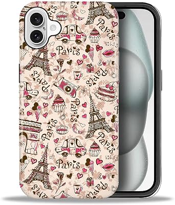 ZHEGAILIAN Case Compatible with iPhone 16 Plus,Hybrid 2-Layer Hard Shell for Girl Boy Women Men,Lovely Pink Paris