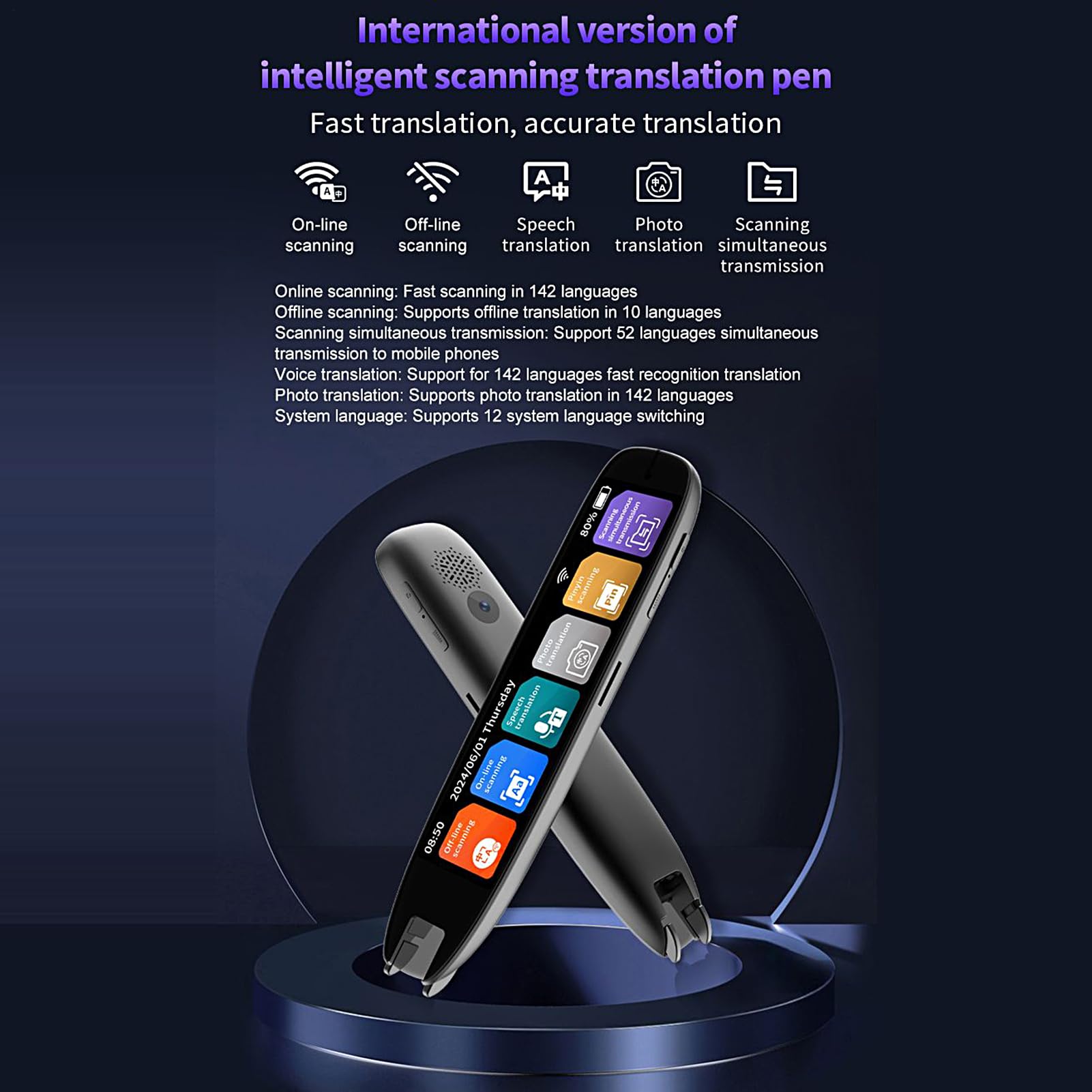 Scanning Translator Pen Offline Assistive Translation Pen for Dyslexia | Scanner touch screen Text to Speech 142 Lingue Dizionari Elettronici per Studenti Donne Uomini