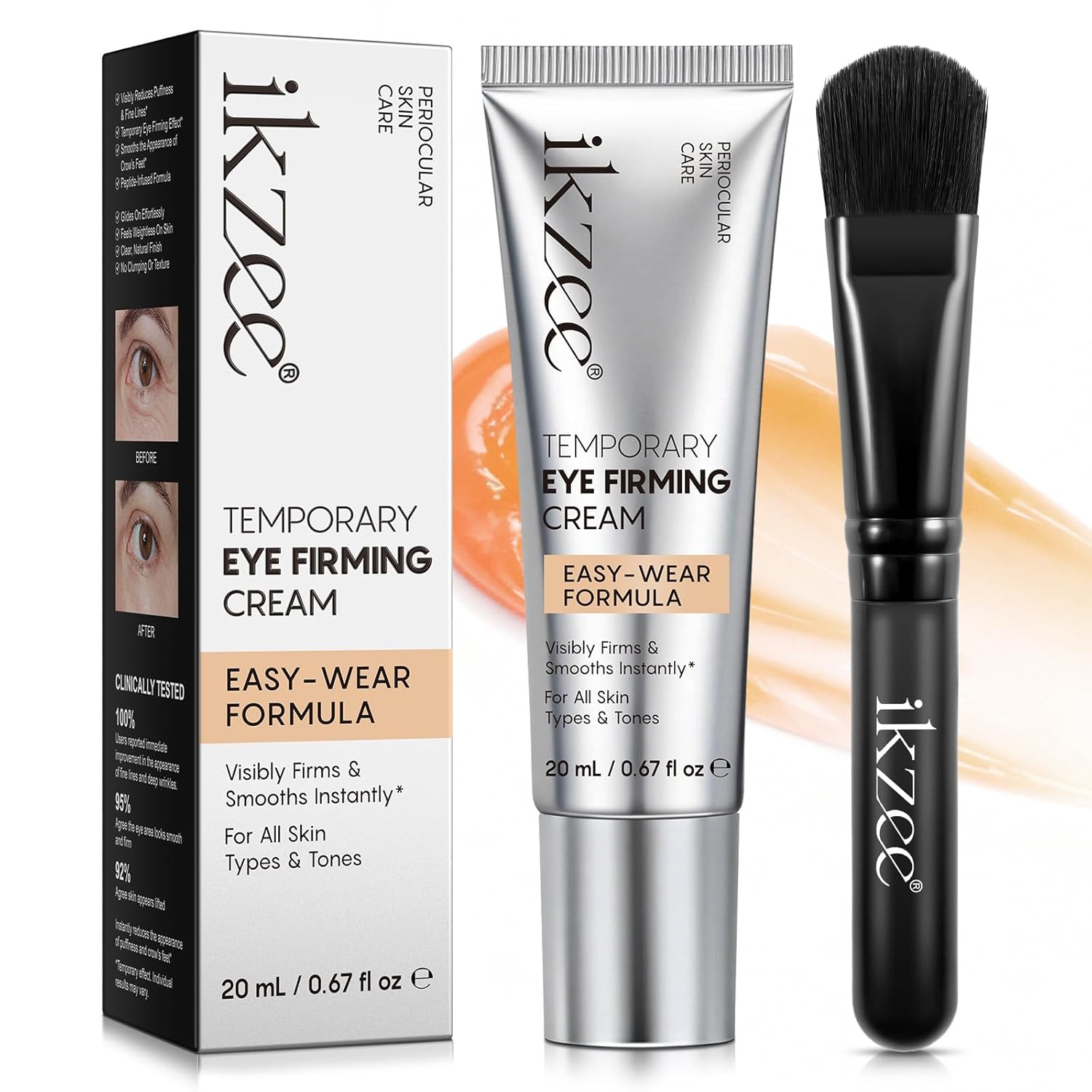 ISUNRISE Instant Eye Tightener Cream with Brush - Reduces Puffiness, Wrinkles, Bags | Temporary Lift for All Skin Types