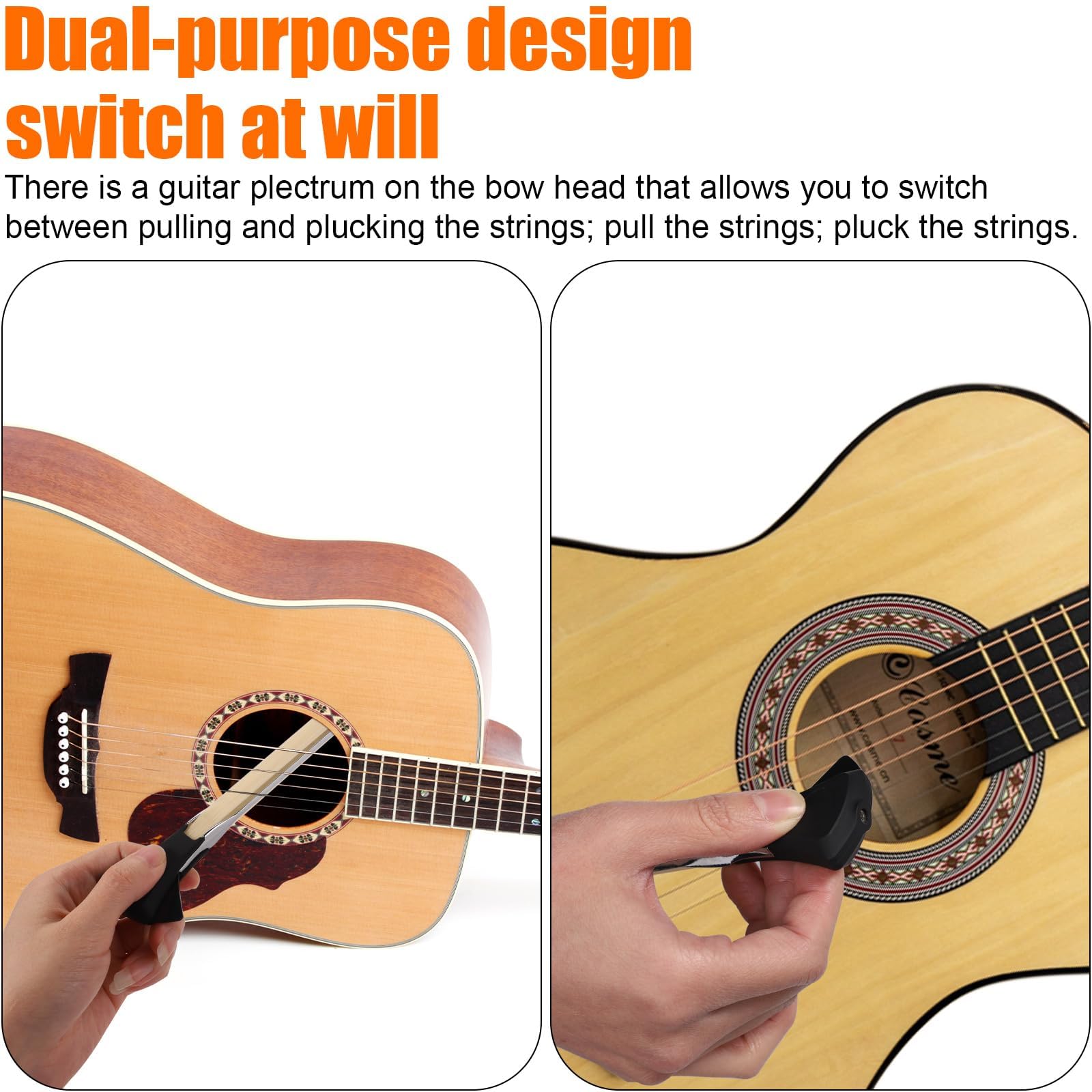Arco de Guitarra, 2 en 1 Aleación de Aluminio y Crin Caballo Arco de Guitarra con Colofonia Papel Lija Paño Herramientas Divertidas para Tocar Instrumentos Crea Sonidos Violín y Violonchelo