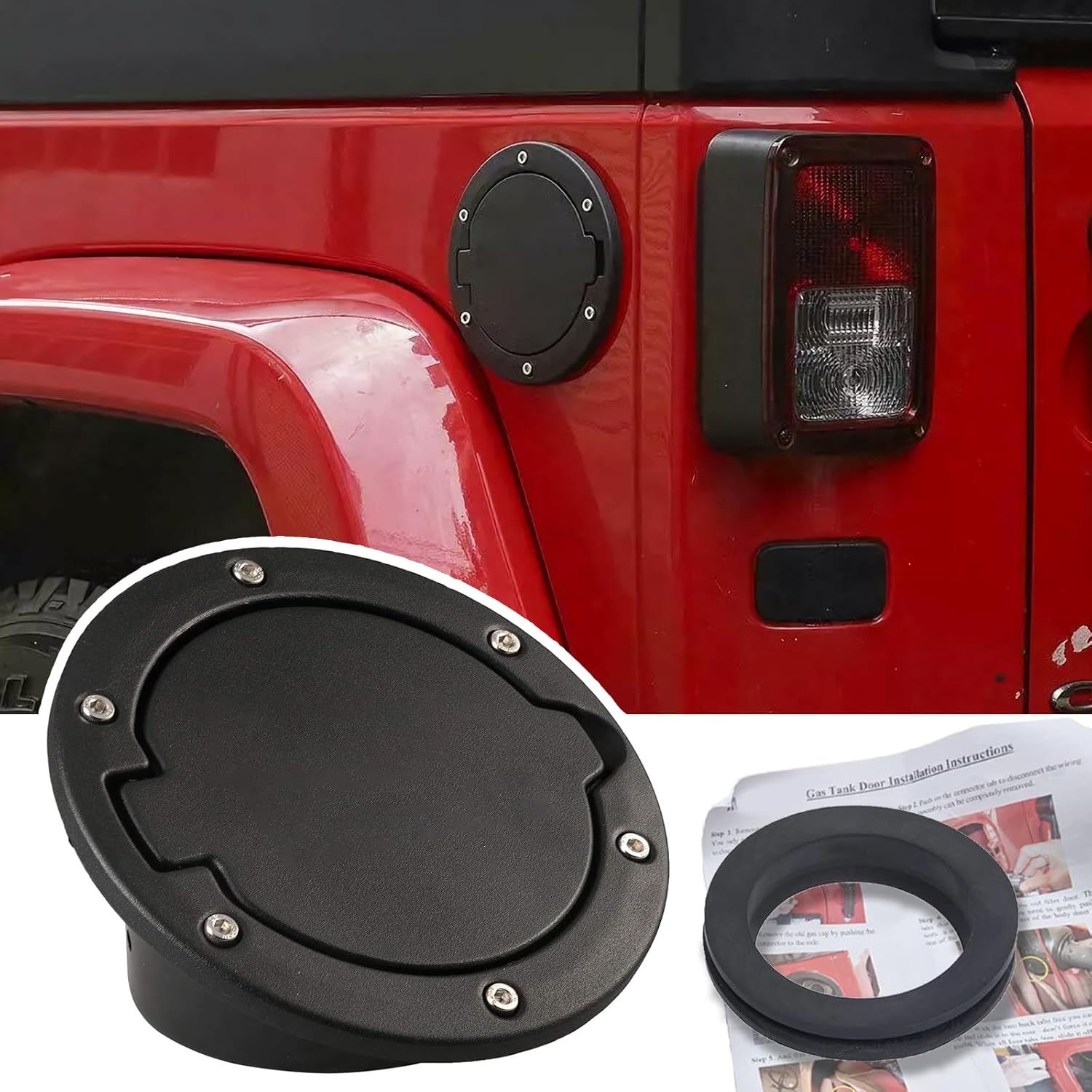 for Jeep Gas Cap Cover JK Wrangler Accessories Fuel Filler Door Gas Tank Cap Cover for Jeep Wrangler JK & Unlimited 2007-2018