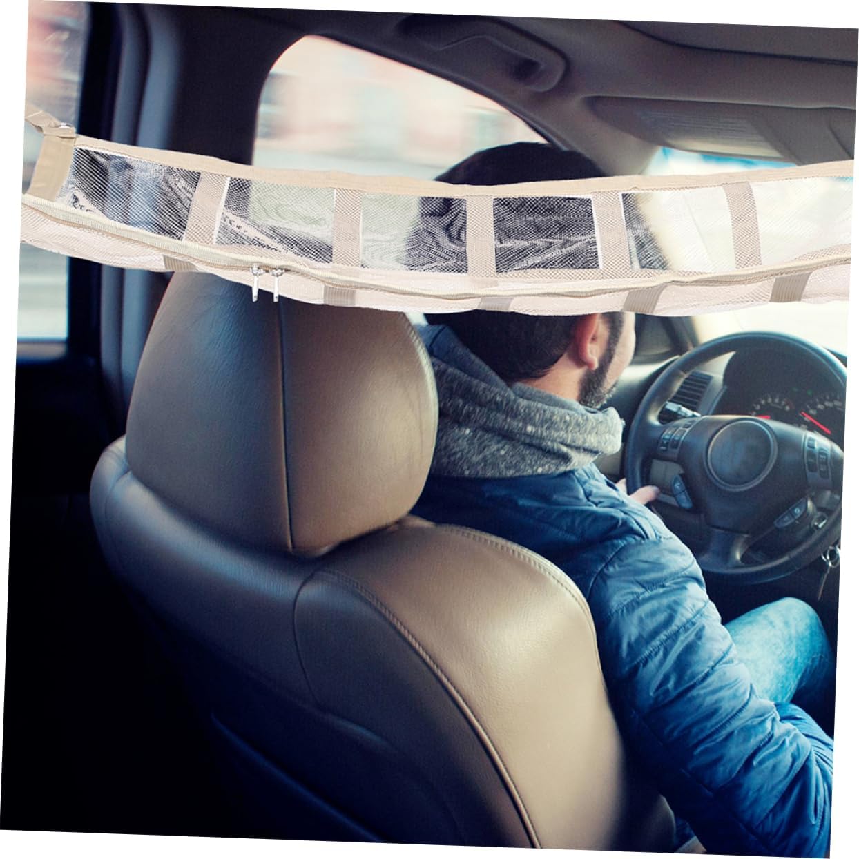 Car Seat Storage Bag Travel Accessories Traveling Accessories The Cars Car Supplies Organizer Bags for Traveling Car Accessories Interior Car Ceiling Mesh Net Polyester Beige
