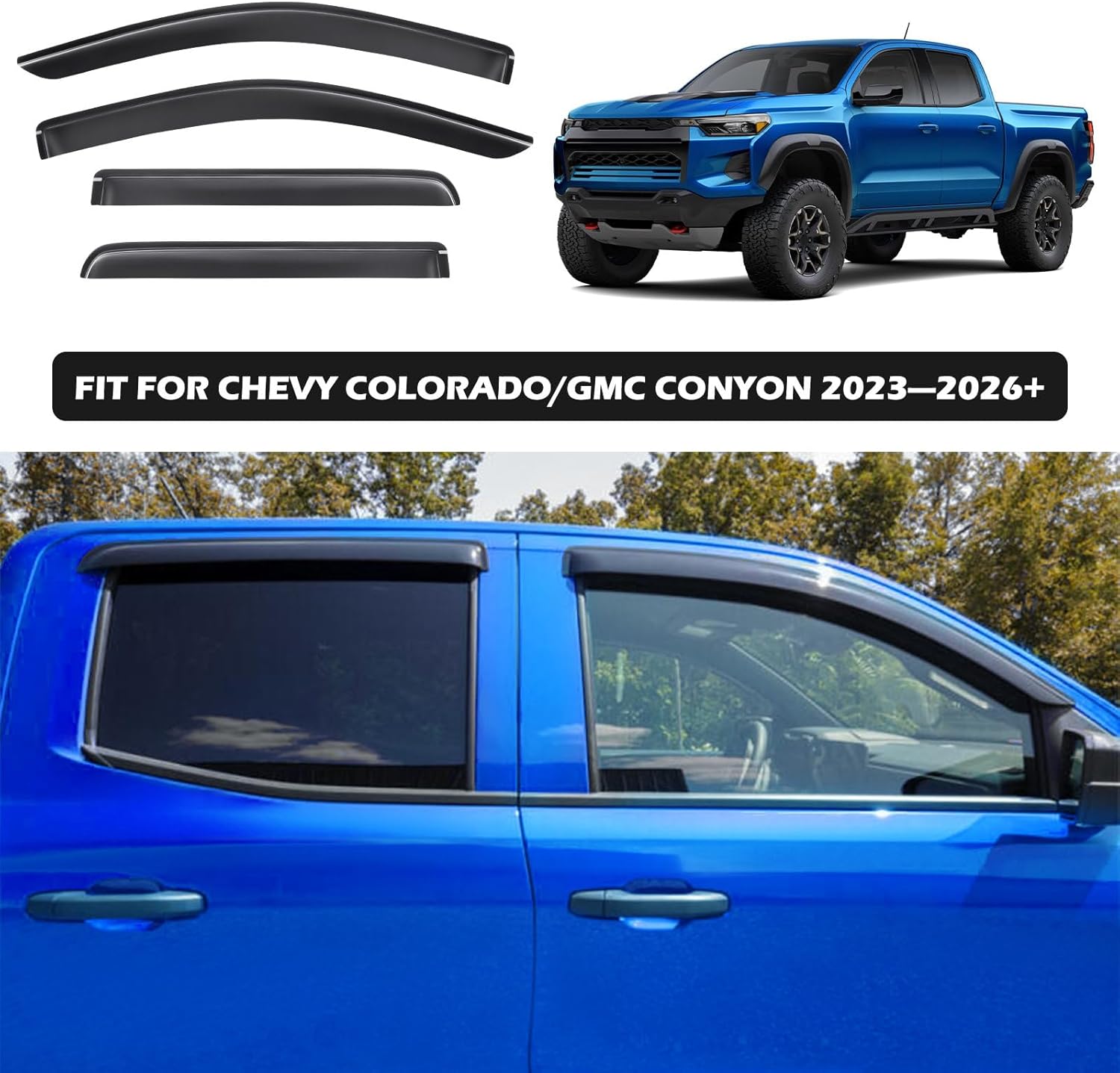 Tape-On Rain Guards for Chevy Colorado/GMC Canyon 2023 2024 2025 2026, Window Visors Side Window Deflectors Compatible with Chevrolet Colorado/GMC Canyon Accessories (4pcs)