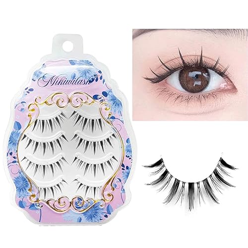 MIKIWI Manga Lashes Natural Look Japanese Style False Eyelashes 4 Pairs Spiky Anime Lashes Clear Band Cosplay Eyelashes - A01/Clear band