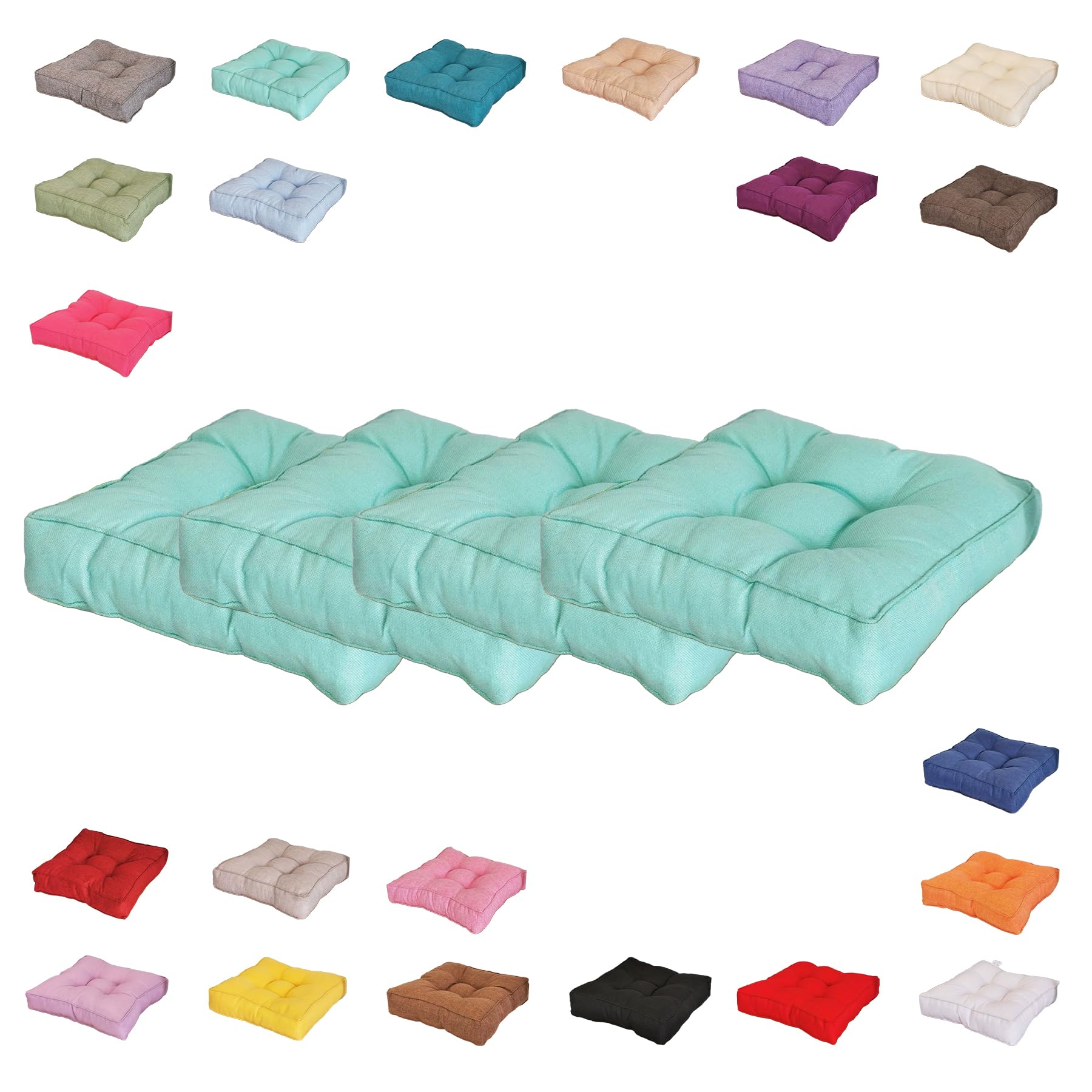 Cojines de 45x45 cm para sillas pack de 4 unidades de 9 cm de grosor color cian