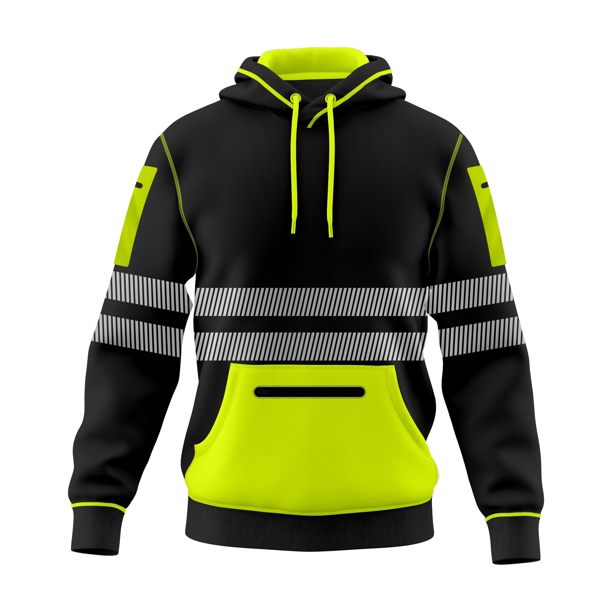 mymixtrendz Sudadera unisex con capucha para hombre y mujer, cinta reflectante, cordón de seguridad, bolsillos con cremallera, alta visibilidad, alta visibilidad, con capucha