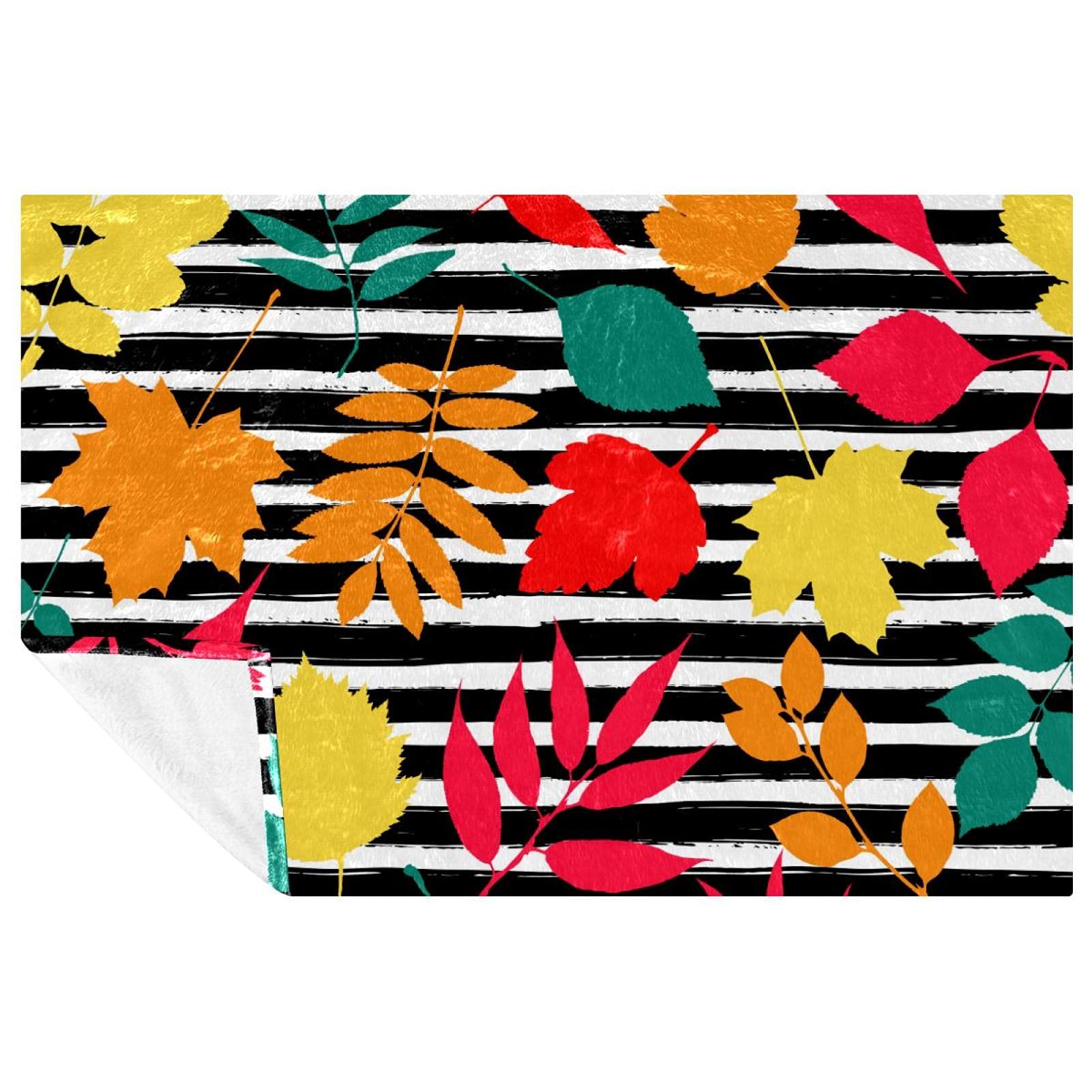 Couverture douce pour camping, pique-nique et plage au motif à rayures automnales