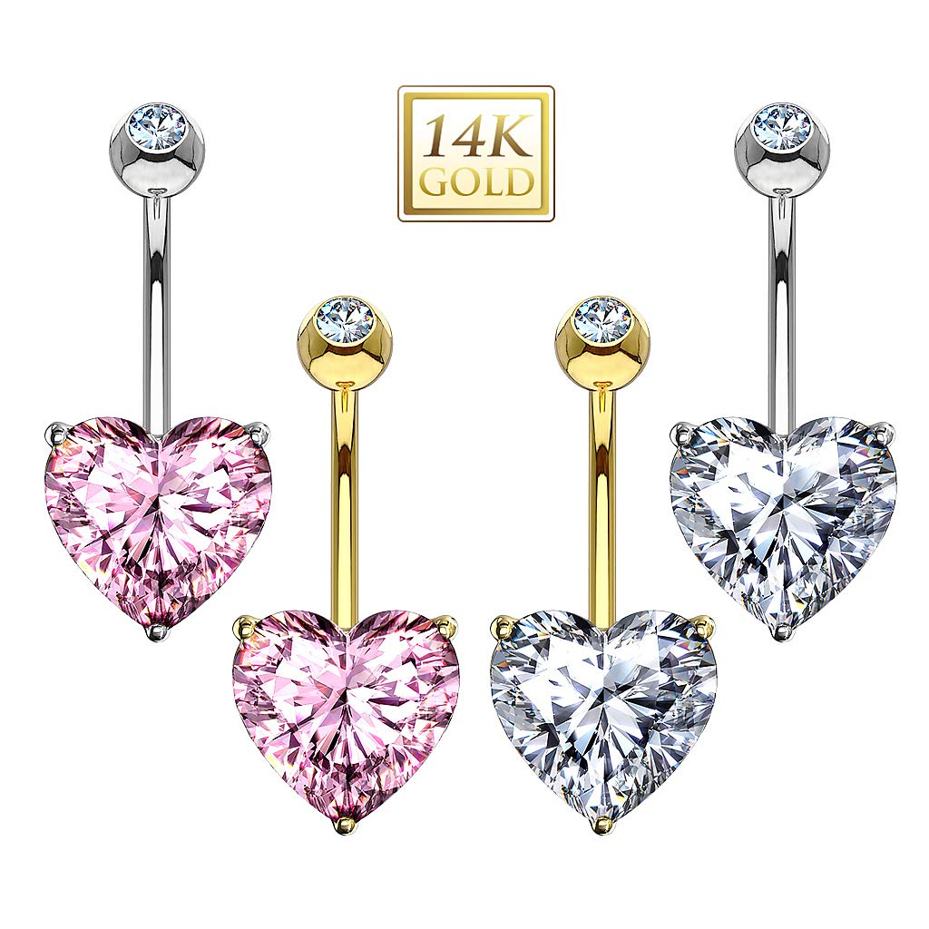 Taffstyle Bauchnabelpiercing Zirkonia Herz Echt 585 Gold 14 Karat | Farbenauswahl