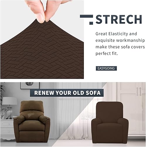 Vista 89 de Easy-Going Funda de sofá reclinable de jacquard elástico, suave de 4 piezas, con lazo elástico, protector de muebles lavable para niños, mascotas