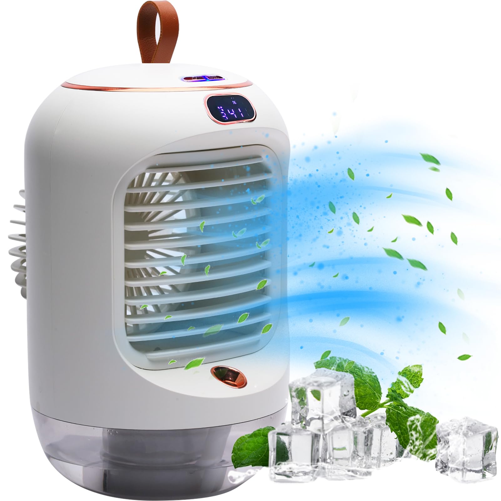 TDOO Portable Mini Cooling Fan with Humidifiers light Desktop Fan, Rechargeable Table Fan 3 Speeds, Desk Fan Silent Rotation Personal Air Conditioner Small Fan Air Cooler For Room,Office,Living Room