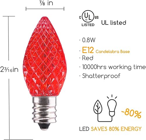 Miniatura 2 de Brightown Paquete de 50 bombillas LED C7 de repuesto para Navidad, bombillas LED C7 inastillables para tira de luces de Navidad, base de candelabro