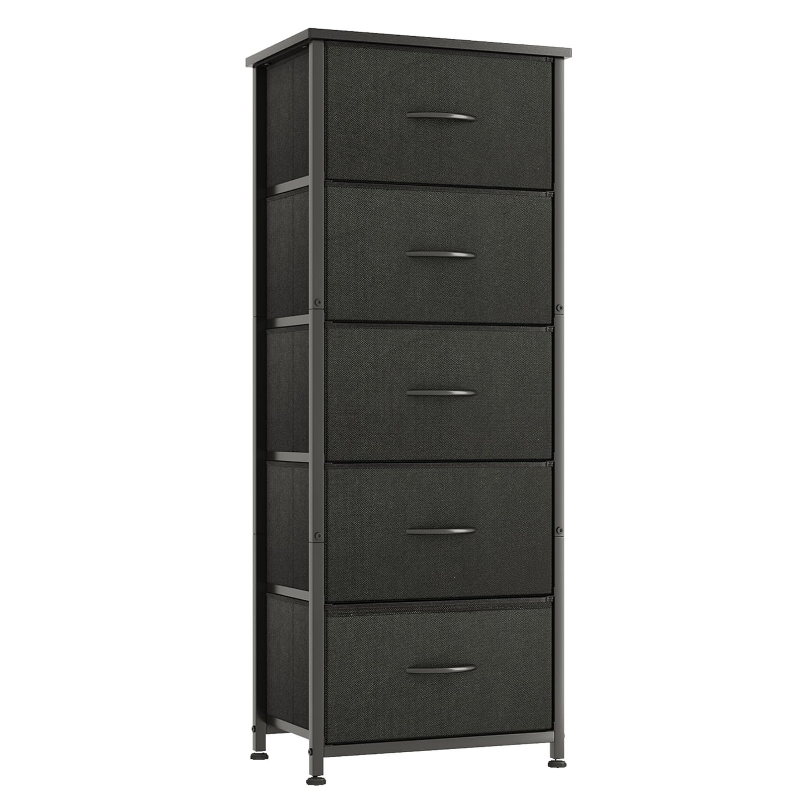 CAIYUN Chest of Drawers for Bedroom with 5 Drawers, Fabric Storage Drawer, Tall Black Hallway Storage Unit