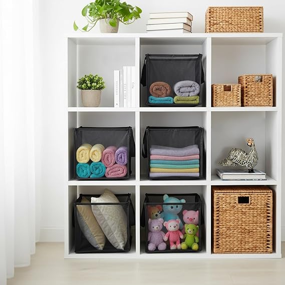 SOUJOY 4Pcs Pop Up Laundry Baskets, 13 Inch Collapsible Mesh Popup Clothes Hampers, Portable and Foldable Washing Bin with Handles for Home, Dorm, Travel and Storage, Black