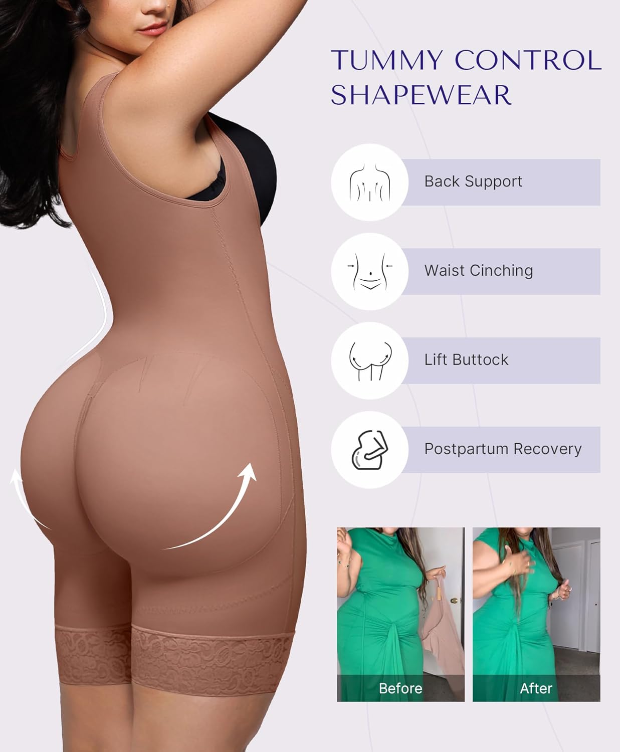 SHAPELLX Fajas Colombianas Shapewear for Women Tummy Control Post Partum Faja Body Shaper Butt Lifting with Zipper Crotch - Image 2