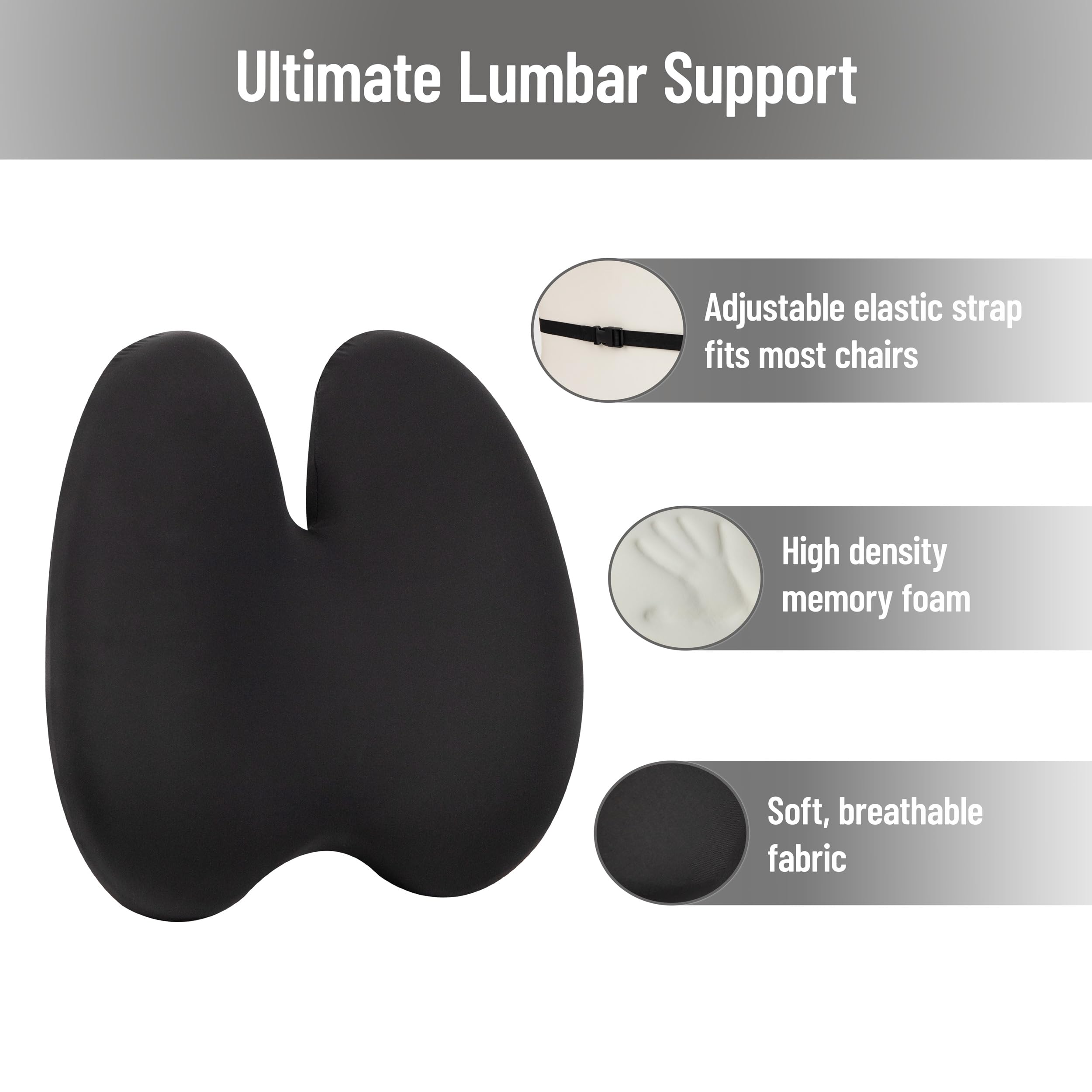 Mind Reader Lumbar Support Pillow with Air-Cloud Technology Office Chair Back Cushion Memory Foam Black — view 5