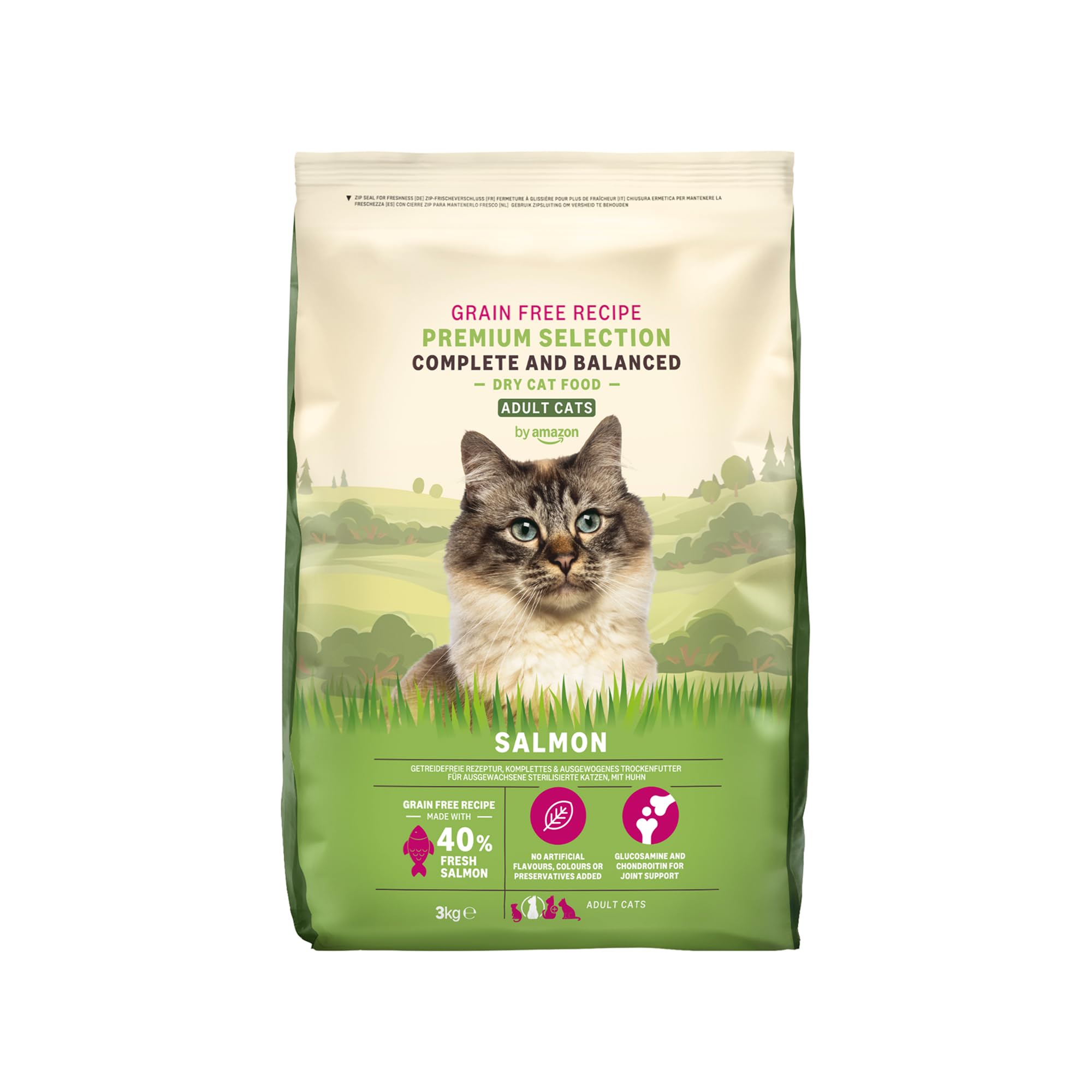 Amazon Brand - Lifelong - Dry Cat Food for Adult Cats, Grainfree Recipe with Fresh Salmon, 1 Pack of 3kg