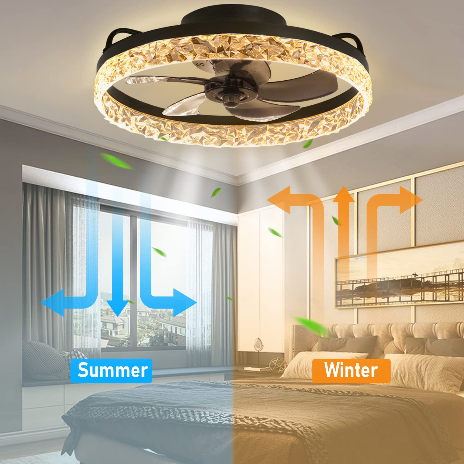 Plafondventilator met Licht, 30W Dimbare Plafondventilatorlamp met Afstandsbediening,3 kleurtemperaturen & 6 windsnelheden Ventilatorlicht voor woonkamer, slaapkamer Plafondventilator (50CM