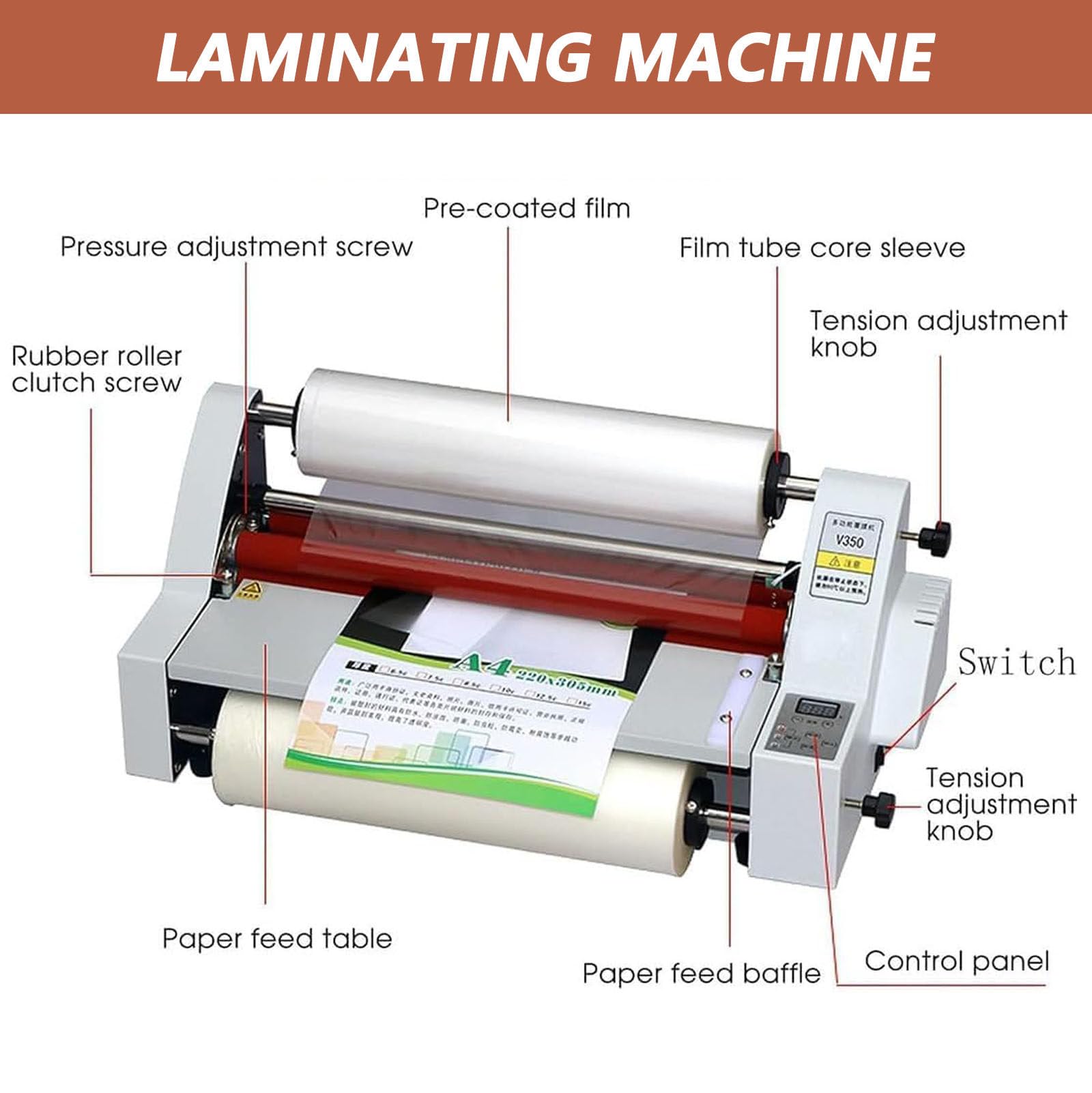 13,7" Laminator, Laminator Rolkowy na Zimno i GorąCo Laminator Rolkowy Termiczny do Laminowania Papieru A3/A4 Jednostronnie i Dwustronnie