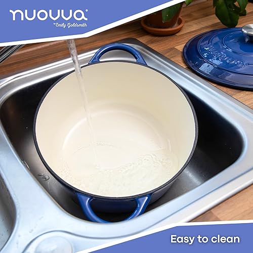 Vista 195 de Nuovva - Olla holandesa de hierro fundido con tapa – Cacerola esmaltada apta para horno hasta 500° F antiadherente – Utensilios de cocina Rojo