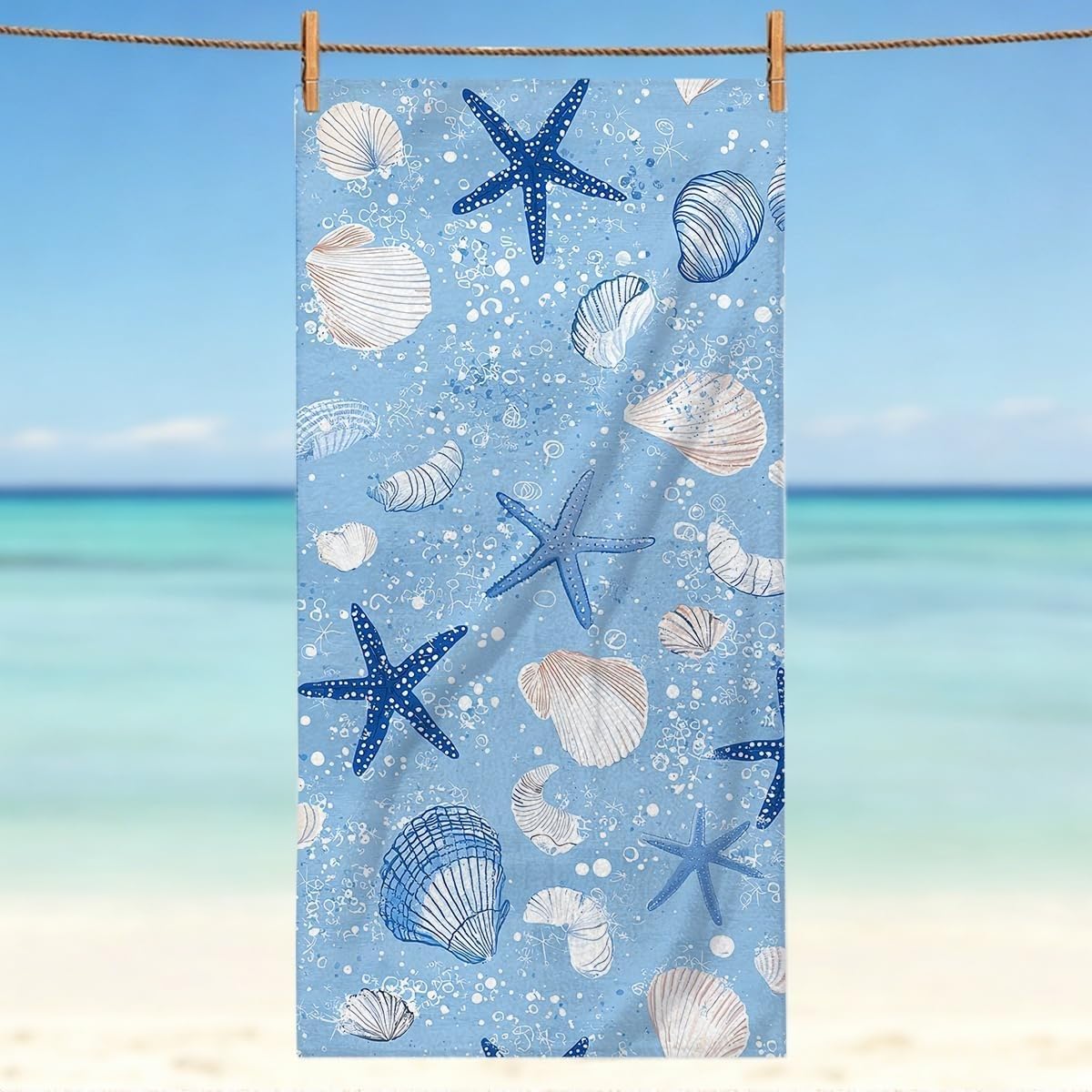 YZQGLHP Starfish Microfibre Beach Towel Shells Beach Bath Towel Quick Drying, Lightweight, Sand-Free, Durable, for Pool, Gym, Camping, Travel Towel 180x200cm