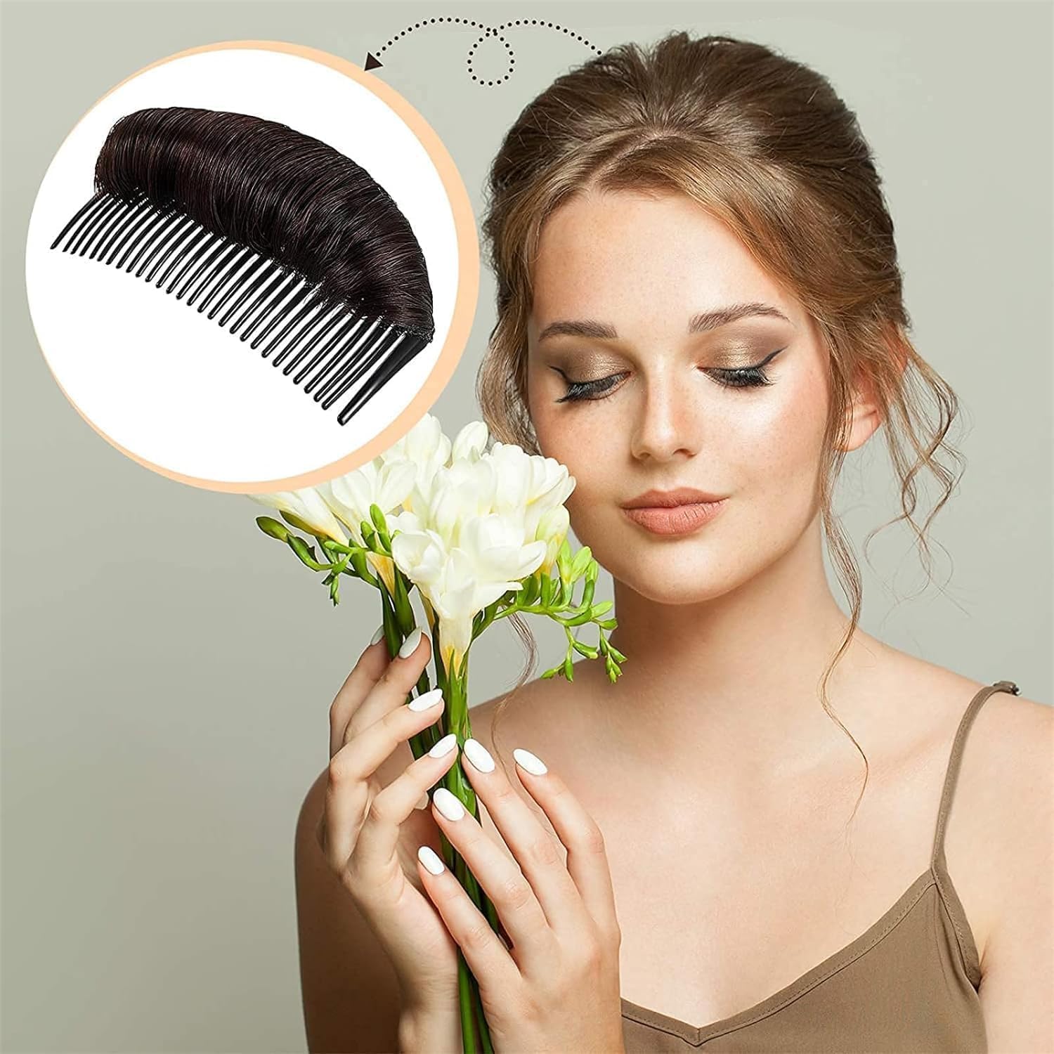 Light Brown Invisible Hair Pad, Bump Up Comb Clip Bun - Image 3