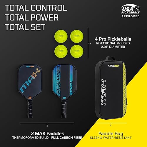 Miniatura 2 de Premium Max Pickleball Paddle Set  2 paletas termoformadas de fibra de carbono serie Max con superficie CAS, 4 bolas rotacionales para exteriores y
