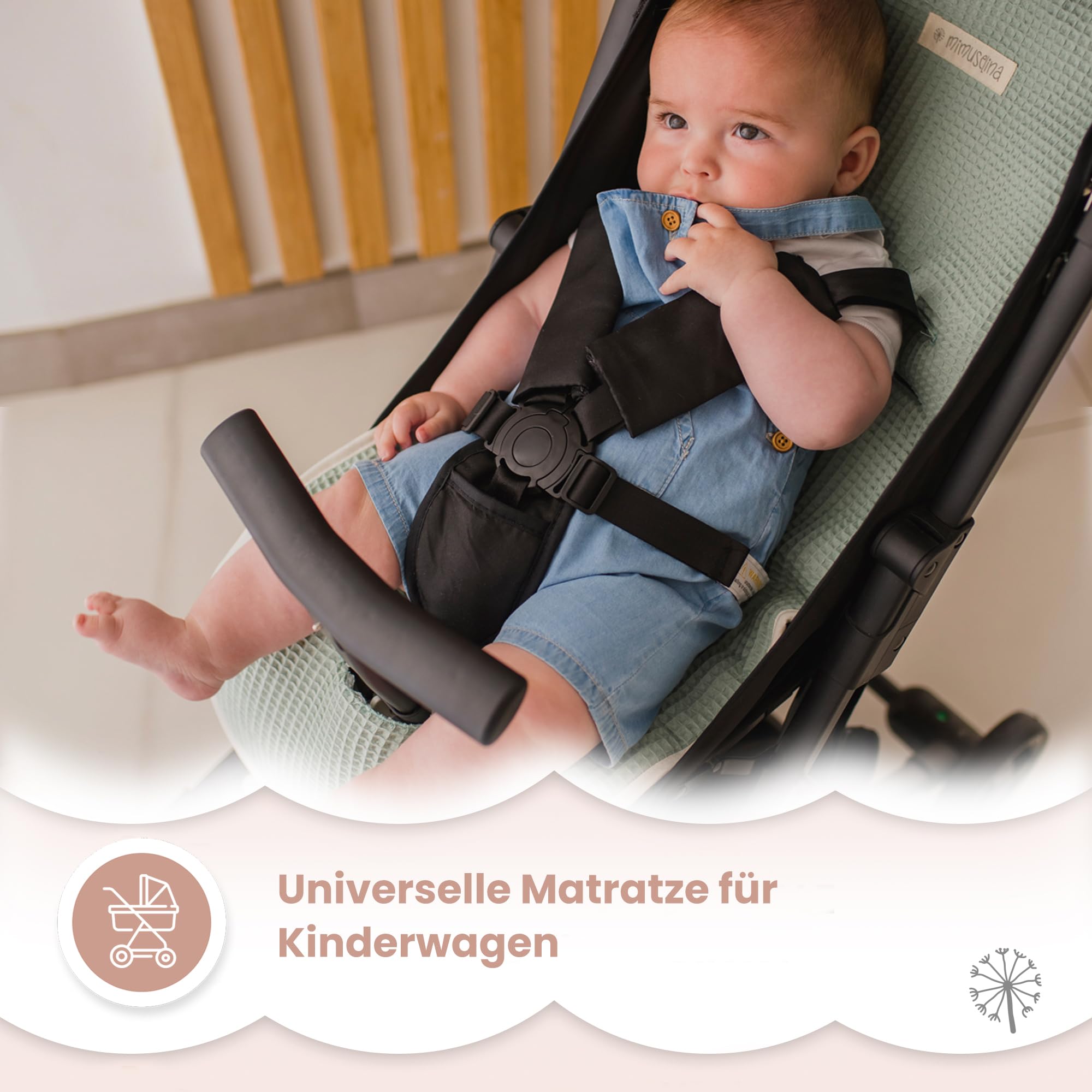 MIMUSELINA Kinderwagen Sitzauflage Universal aus 100% Baumwolle OEKO-TEX | Sitzauflage Buggy Sommer & Winter | Atmungsaktive, Waschbare Kinderwagen Unterlage 34 × 84 cm | Made in Portugal