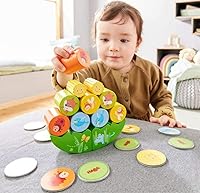 Vista 2 de HABA - Juego de apilamiento Fox, juguete de madera para más de 2 años, juego de habilidades motoras con prado tambaleante y 10 piedras apilables