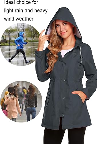 Miniatura 3 de ZHENWEI Chaqueta impermeable, ligera, con capucha, uso activo, para exteriores, forrada para lluvia, larga, S-XXL, para mujer