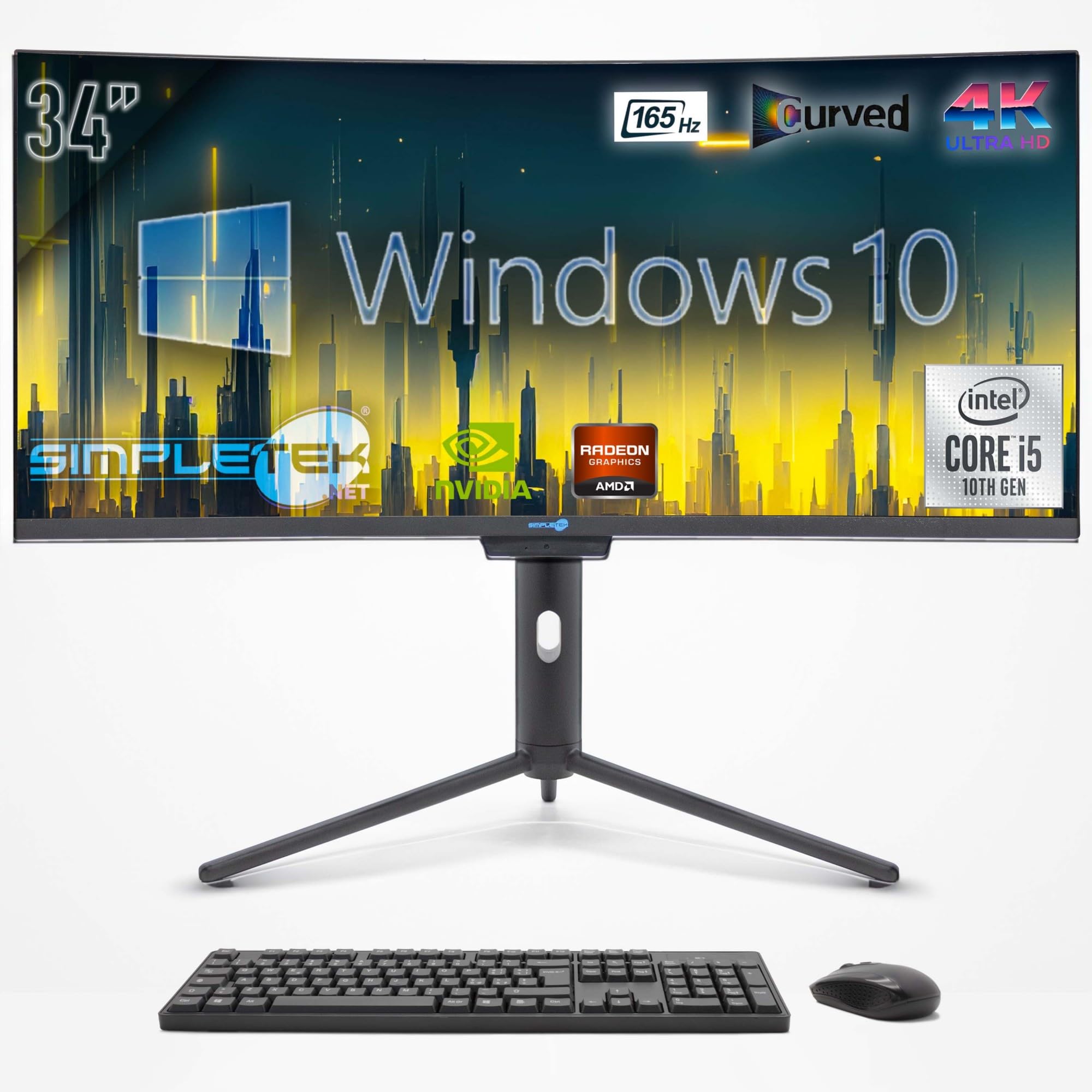 SIMPLETEK - Computer All in One 34" Schermo Curvo 4K 165Hz per Gaming, Grafica | Core i5 10° Gen | Windows 10 Pro | GPU GTX1660 6GB | 16GB RAM SSD 480GB | Webcam 2K | BT 5.2