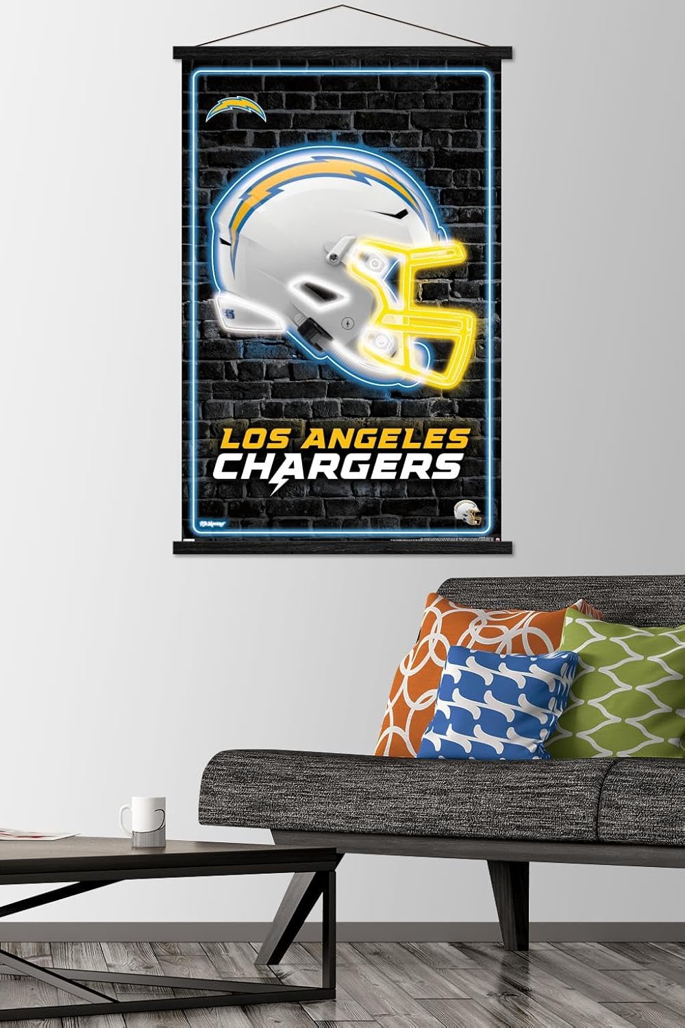 Trends International NFL Los Angeles Chargers - Neon Helmet 23 Wall Poster, 22.375" x 34", Premium Print and Black Hanger Bundle