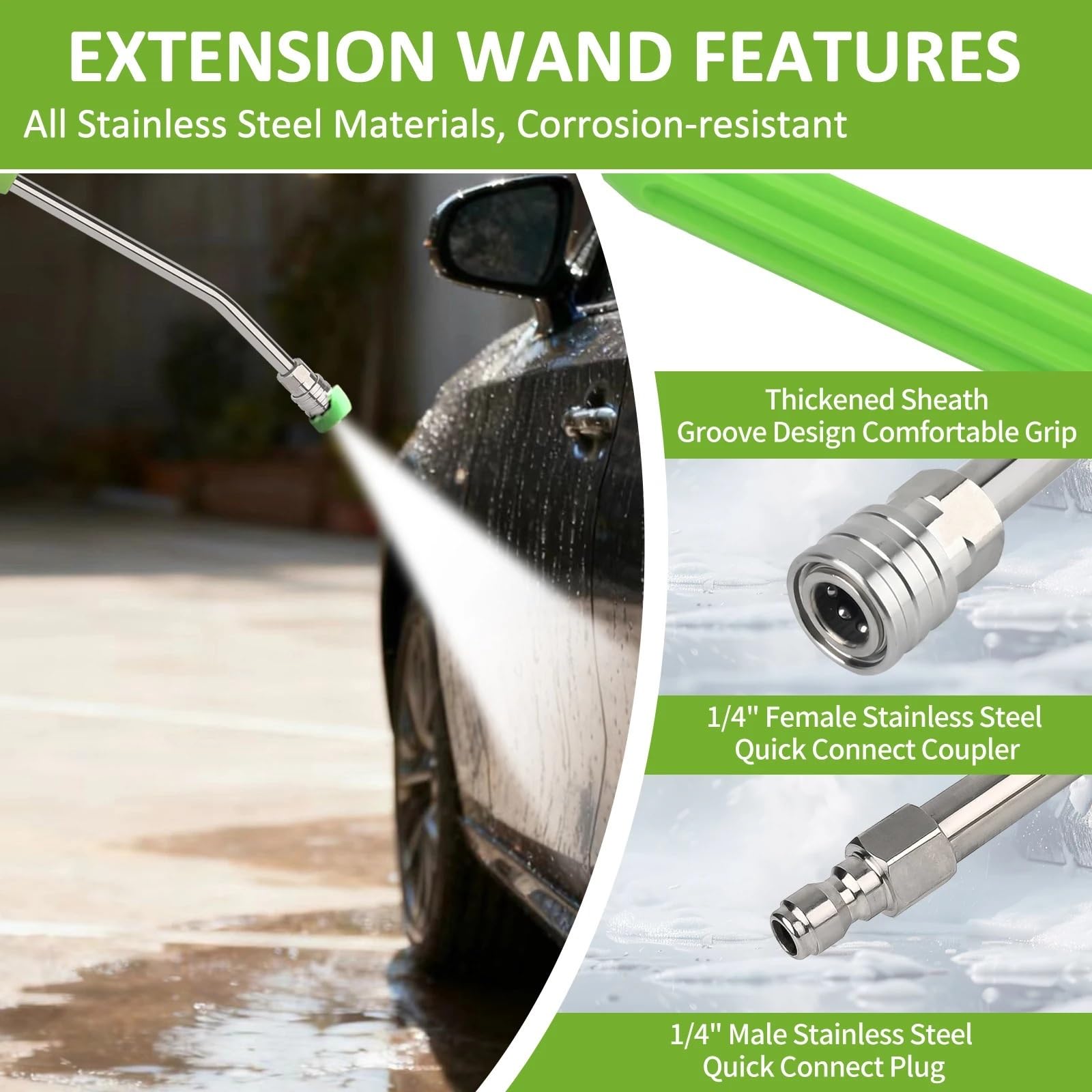 Varita de extensión for Lavadora a presión Lavado Autos, Potencia Acero Inoxidable, con Enchufe rápido 1/4" Adecuado para Jardines y azoteas(Green and Red)